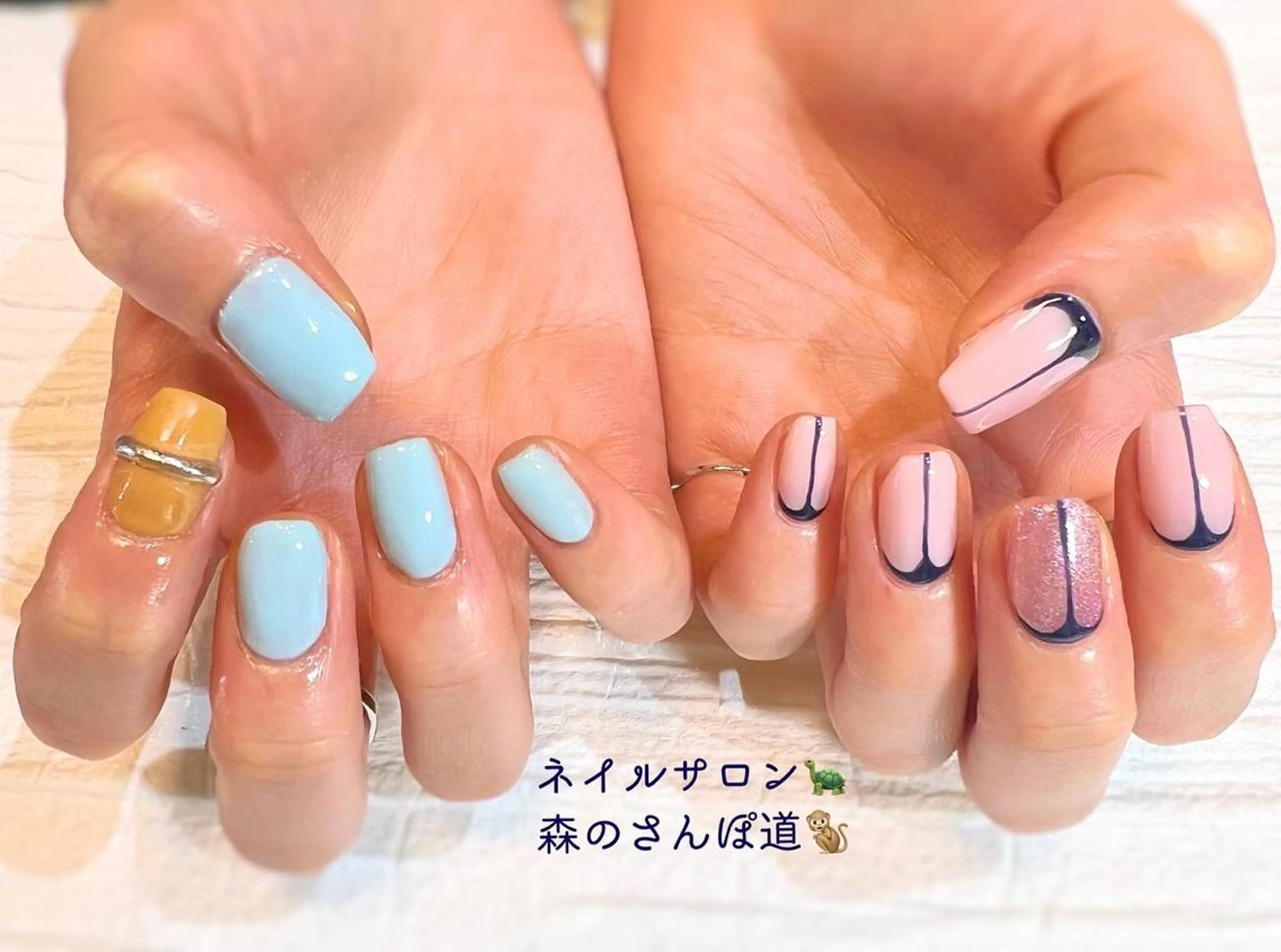 ネイル ハンドネイル ショートネイル 森のさんぽ道のネイルデザイン