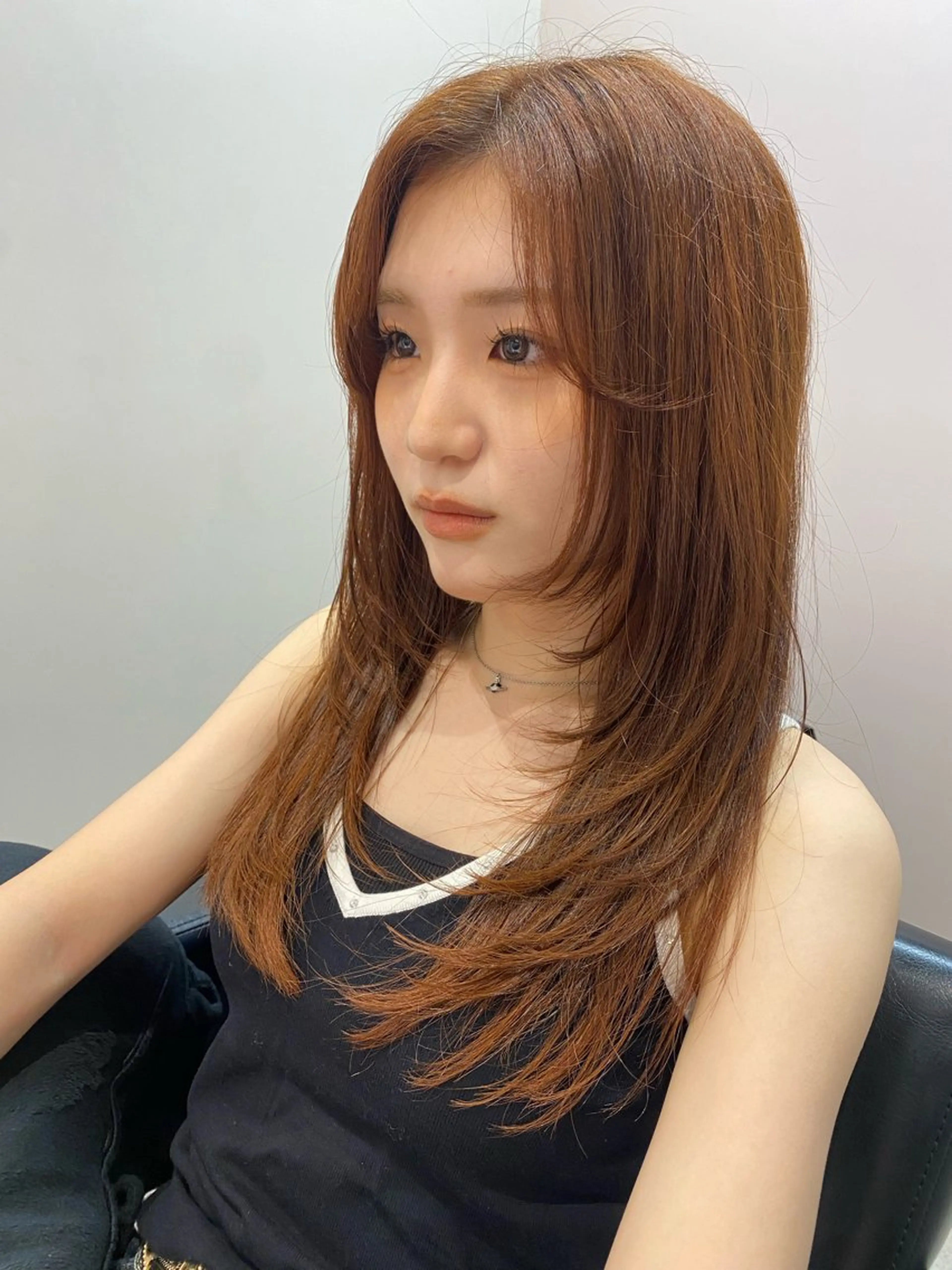 ロング カラー オレンジ レイヤーカット カット ヘアカラー トリートメント レイヤーカット🍒韓 国ヘア🍒ひかりのヘアスタイル