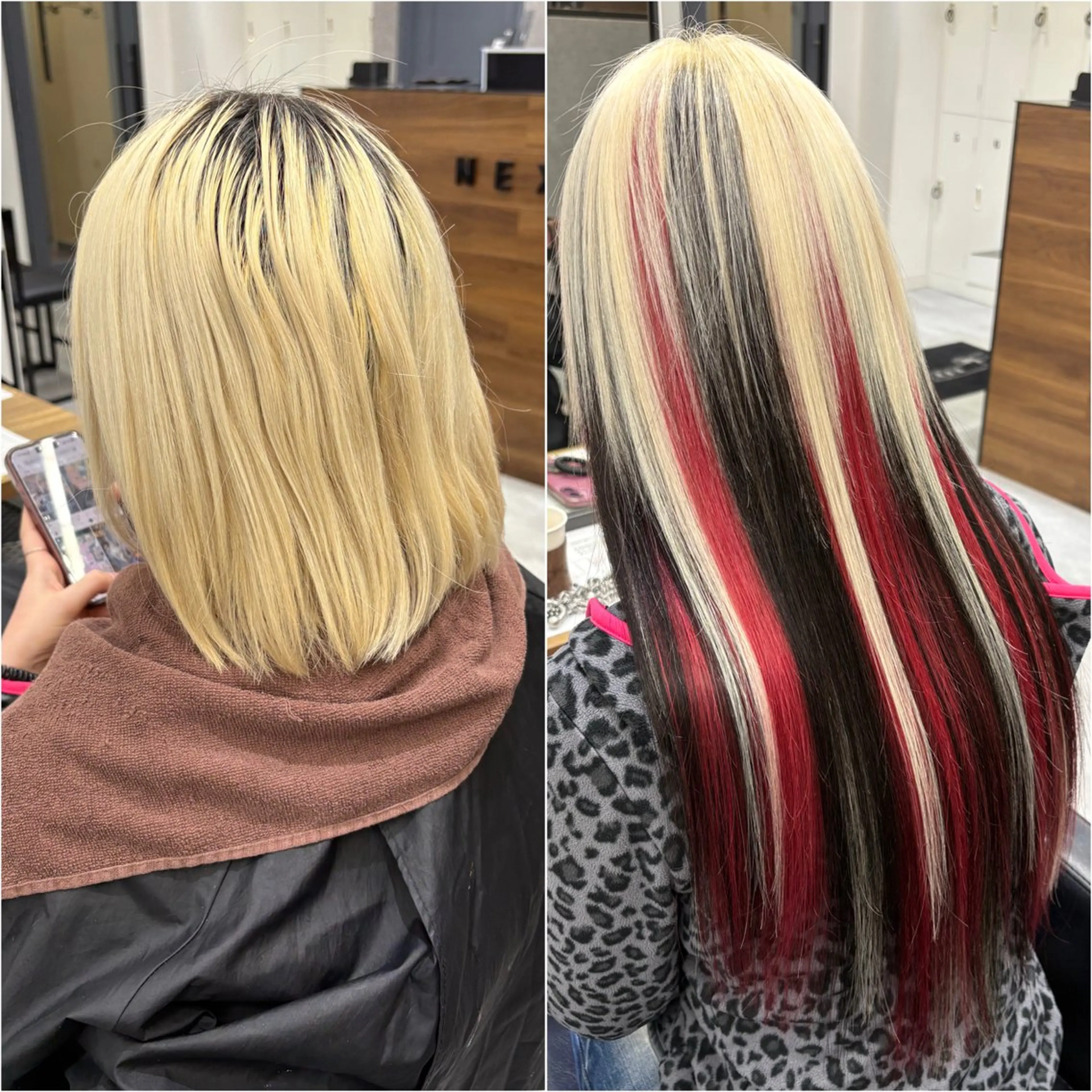 セミロング カラー 抜きっぱなしブロンド ブロンド ダブルカラー ハイライトカラー エクステ KEISUKE🐶 カラー✨エクステのヘアスタイル