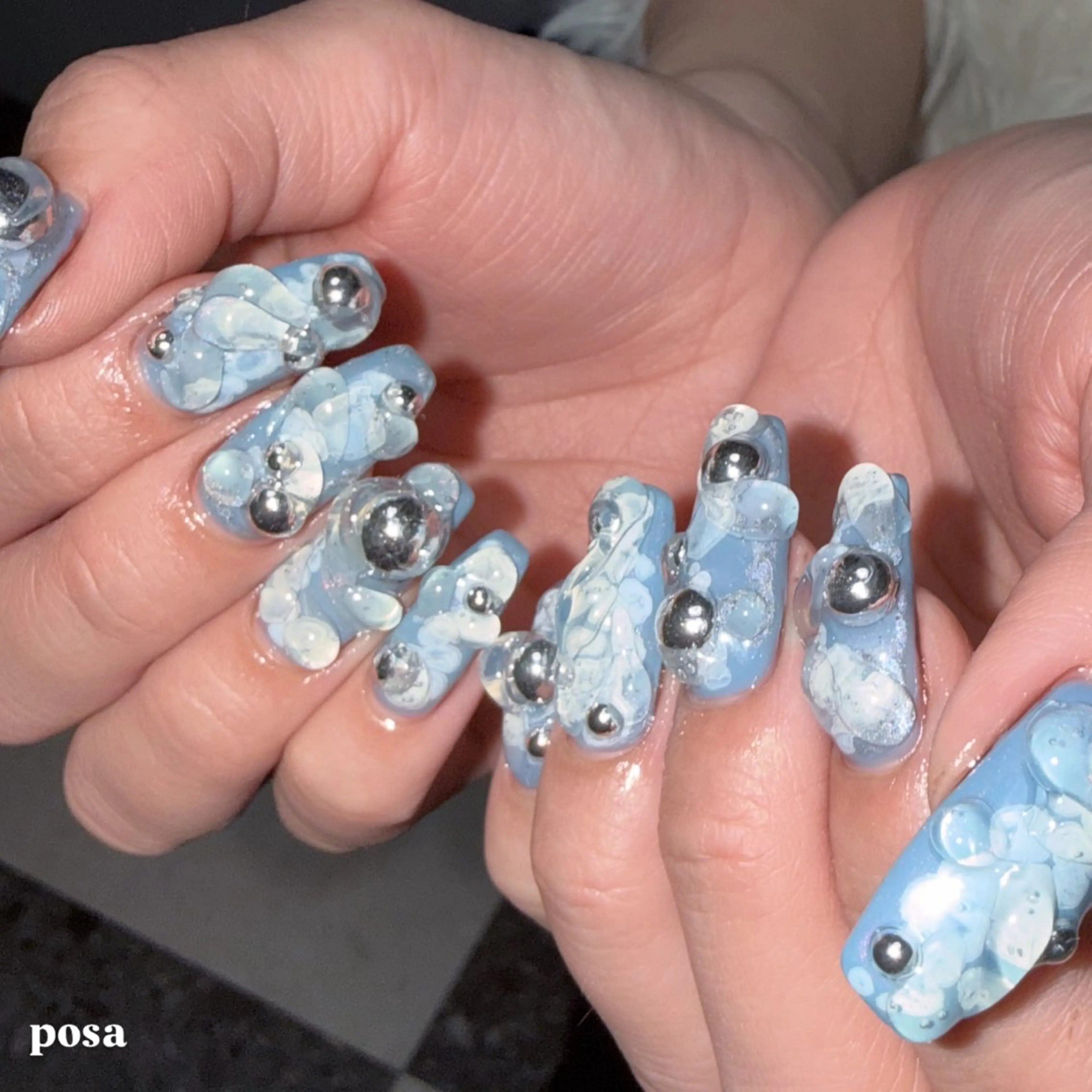 ネイル 水色 シンプルネイル ハンドネイル posa nail モエミのネイルデザイン