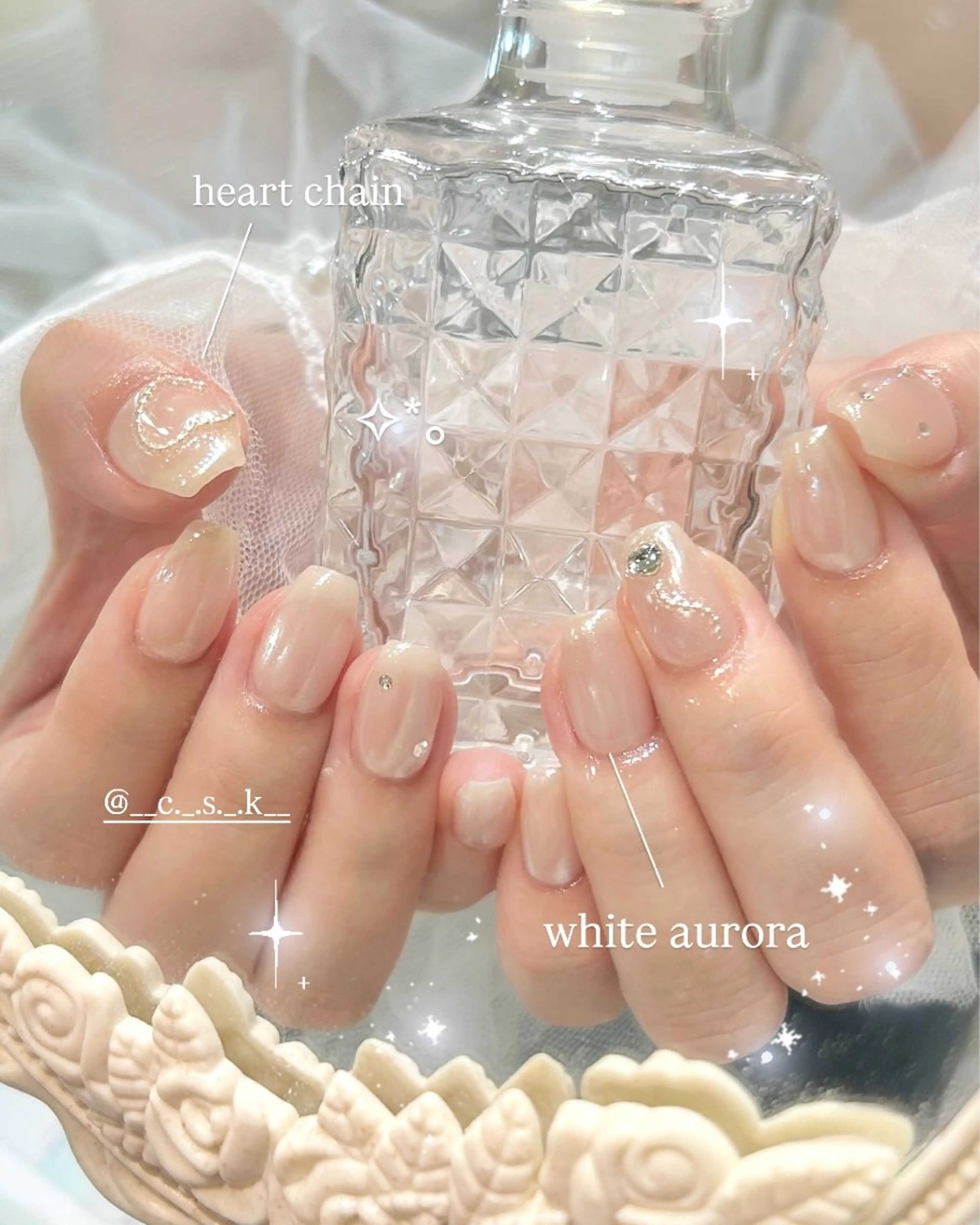 ネイル クリアネイル ハート ハンドネイル 🎀チーク/ちゅるん 🫧chisa🎀のネイルデザイン