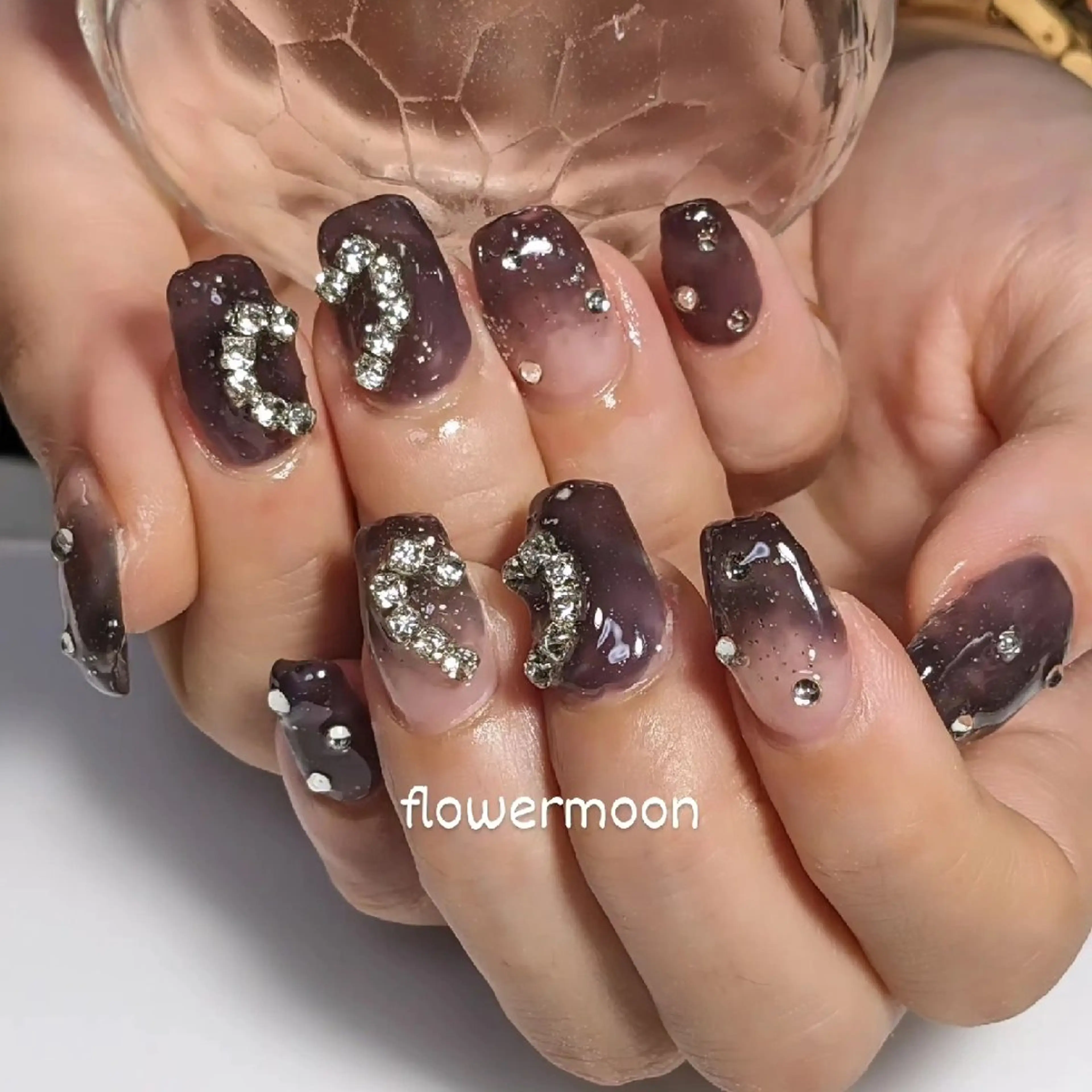 ネイル ハート ワンホンネイル フラワー ムーンのネイルデザイン