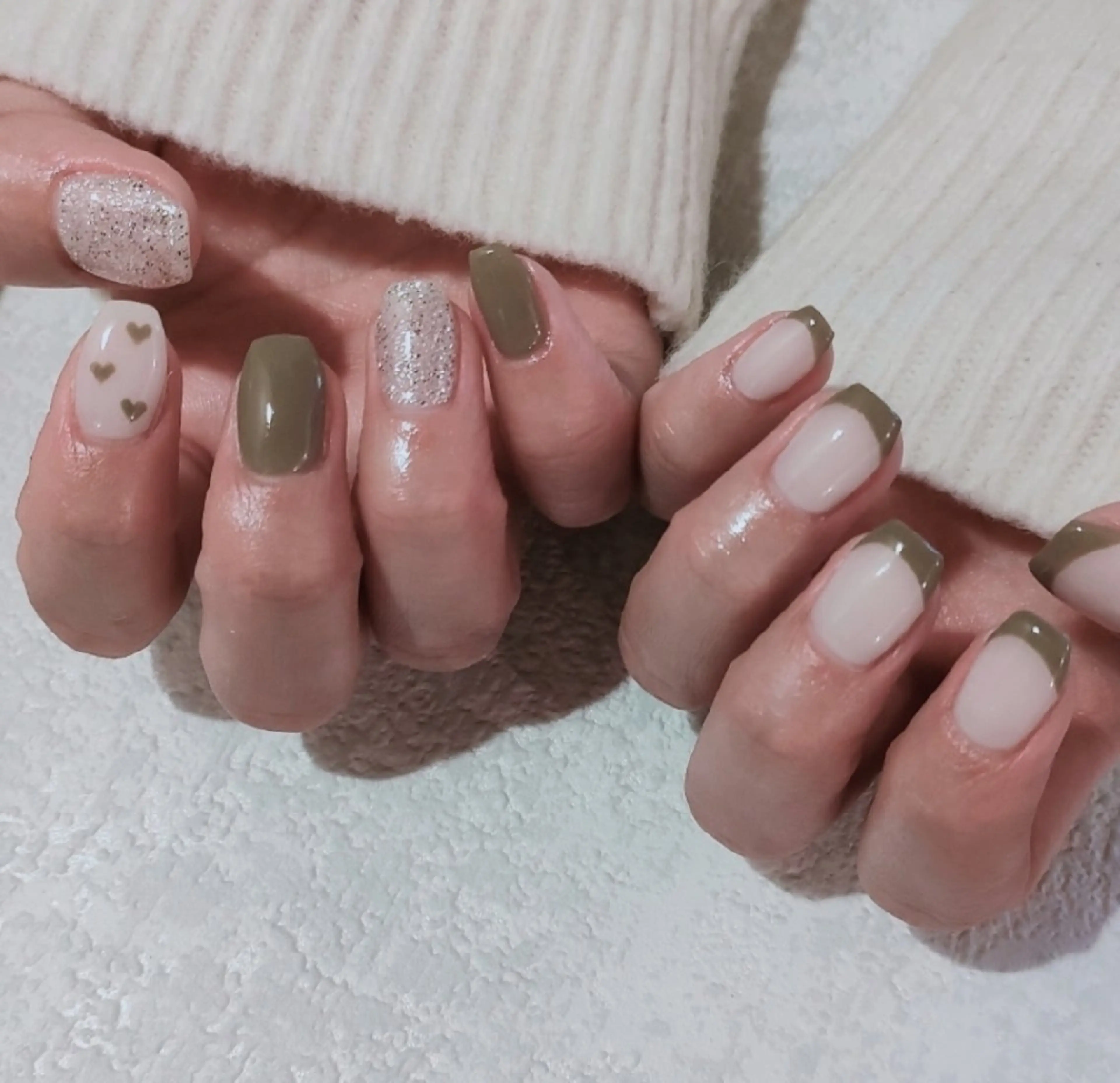 ネイル フレンチネイル ハート キラキラネイル ハンドネイル marusalo nailのネイルデザイン