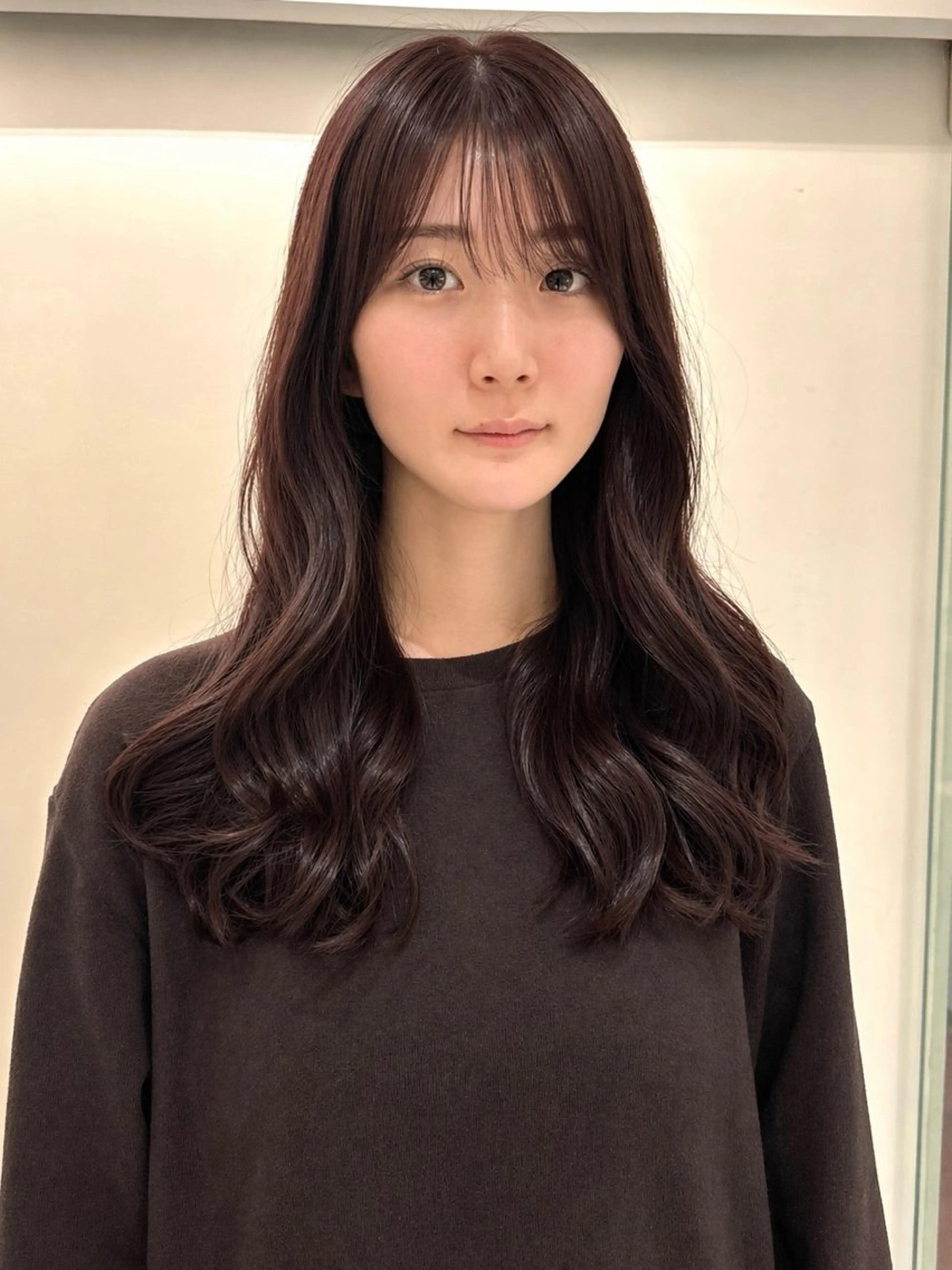 ロング カラー パーマ カット ヘアカラー パーマ コテ巻き風パーマ/ デジタルパーマのヘアスタイル