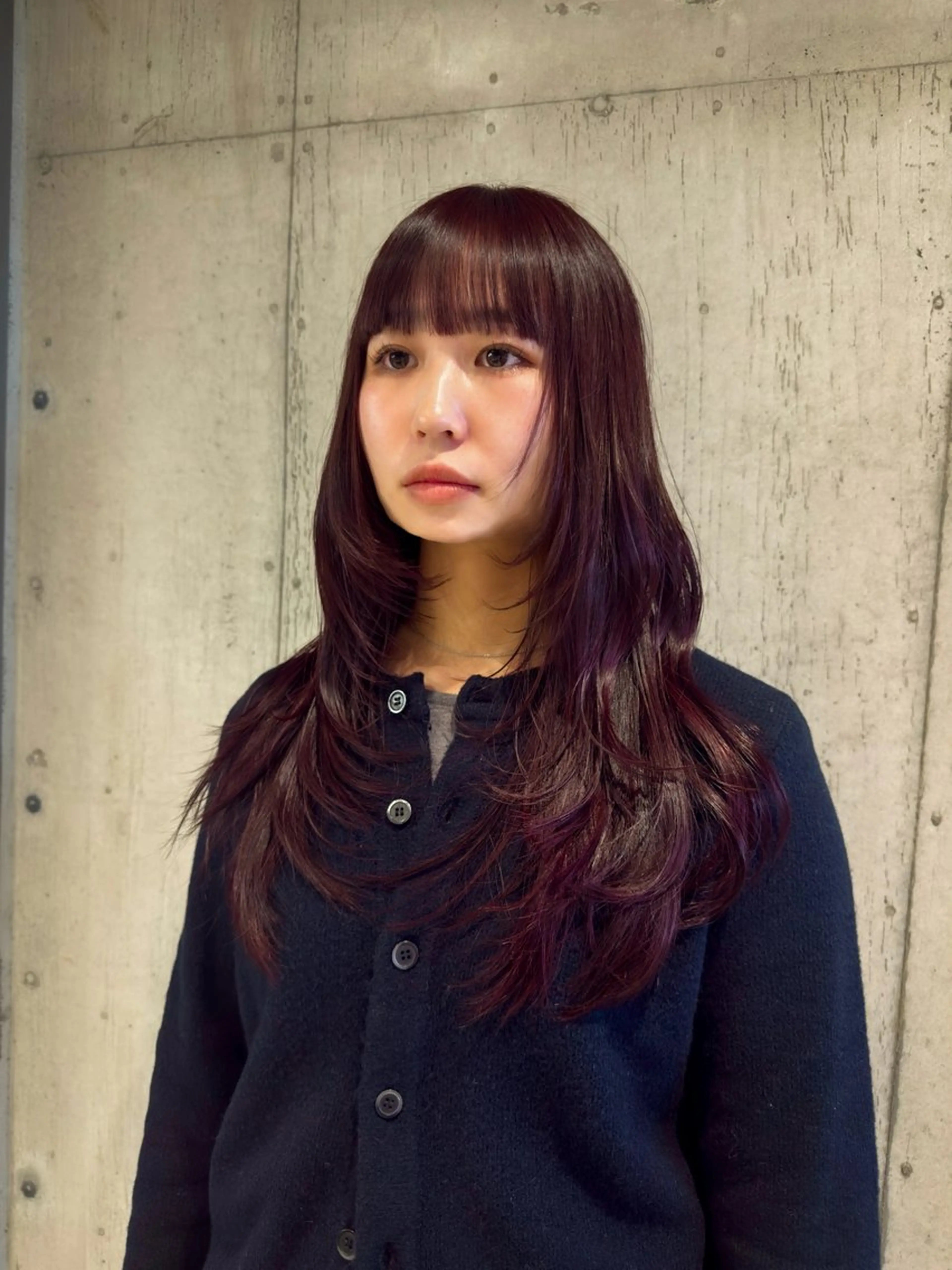 ロング カラー レッドカラー ハッシュカット レイヤーカット カット ヘアカラー トリートメント 透明感/血色カラー/ 似合せレイヤー/ゆいのヘアスタイル