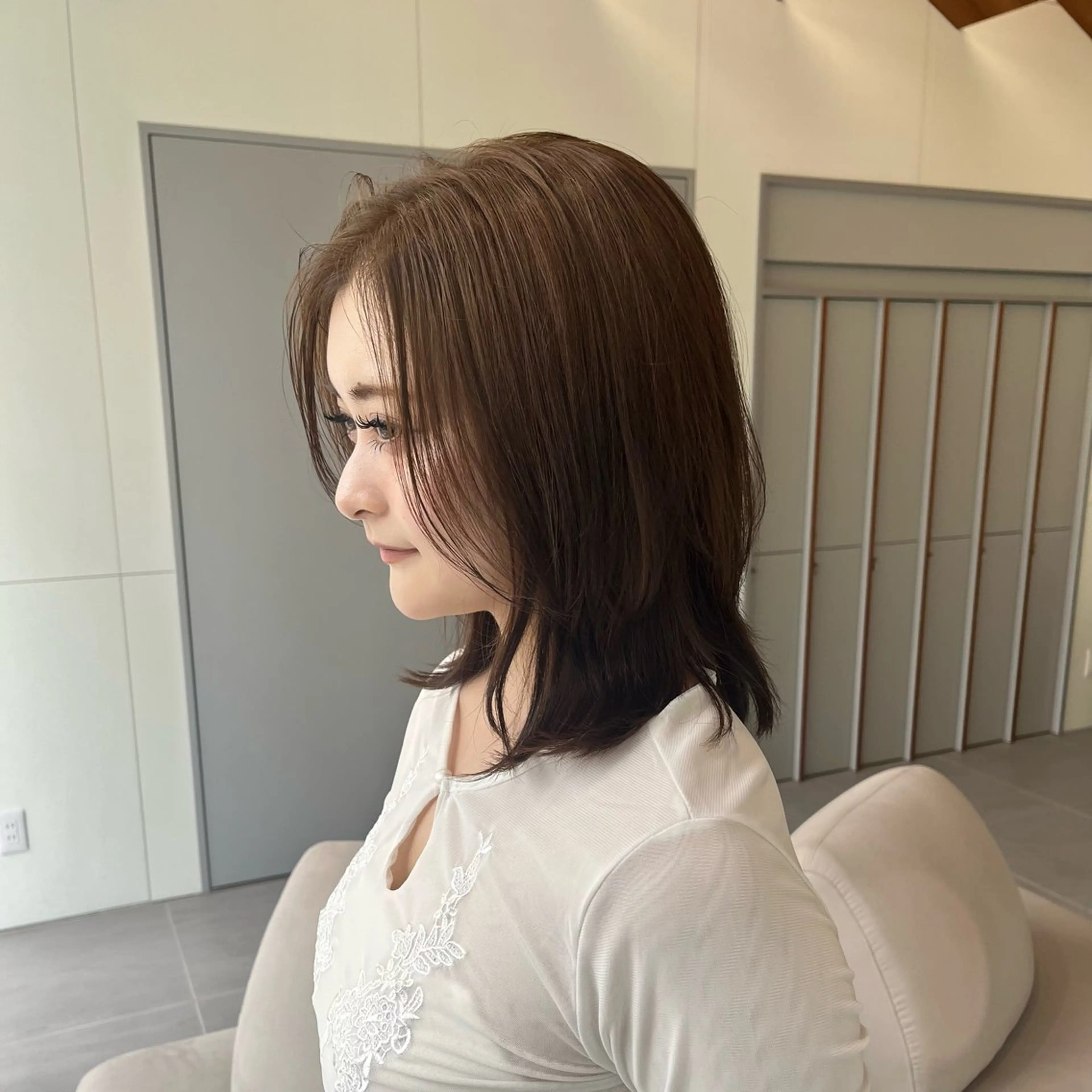 セミロング カラー ベージュカラー ブリーチ 透明感カラー ダブルカラー ヘアカラー トリートメント 髪質改善カラー/ボブ 🌻Mutsumiのヘアスタイル