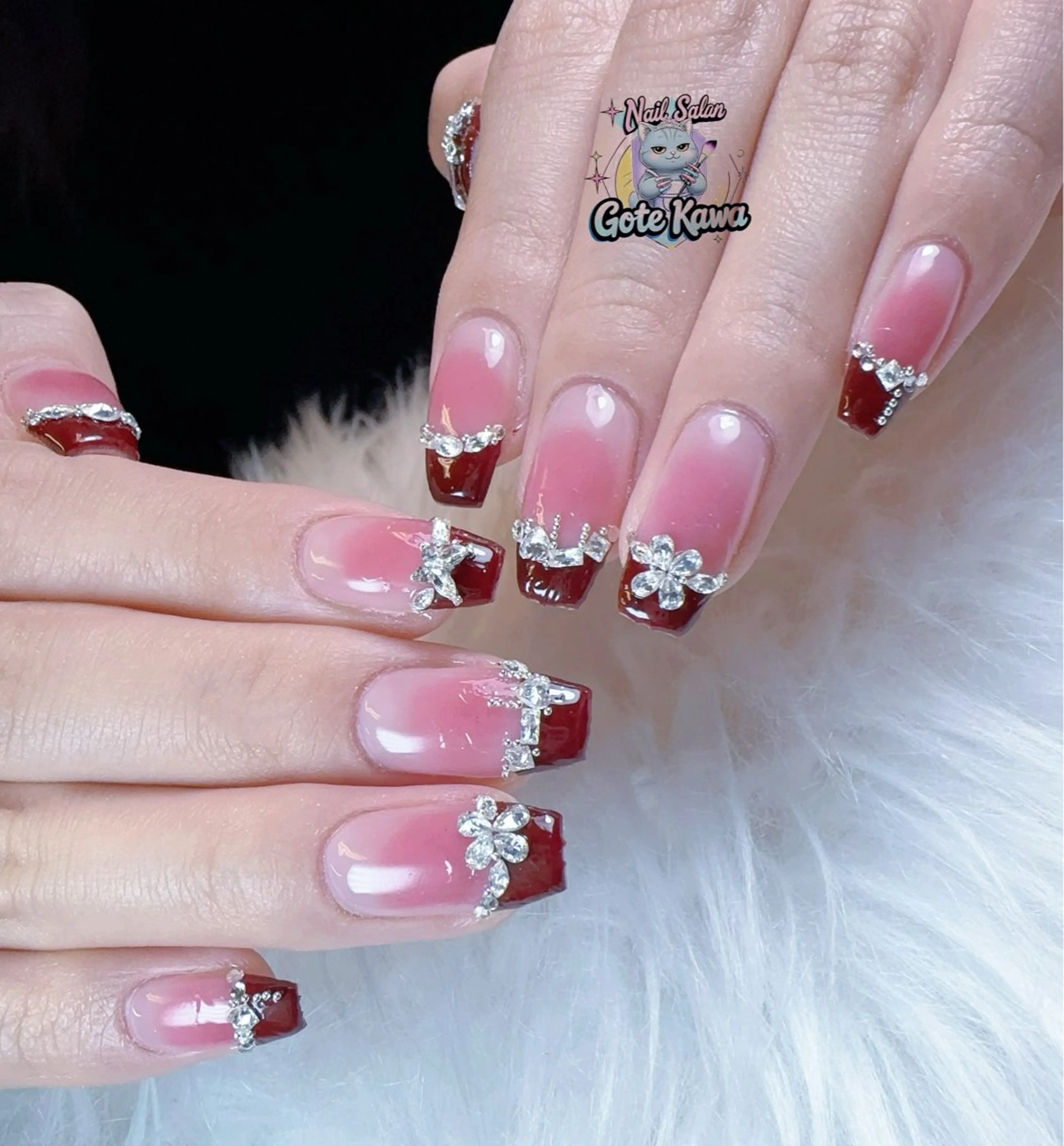 ネイル アートネイル 長さ出し キラキラネイル ピンク リボン ハンドネイル ハンドケア Gote Kawa nail salonのネイルデザイン