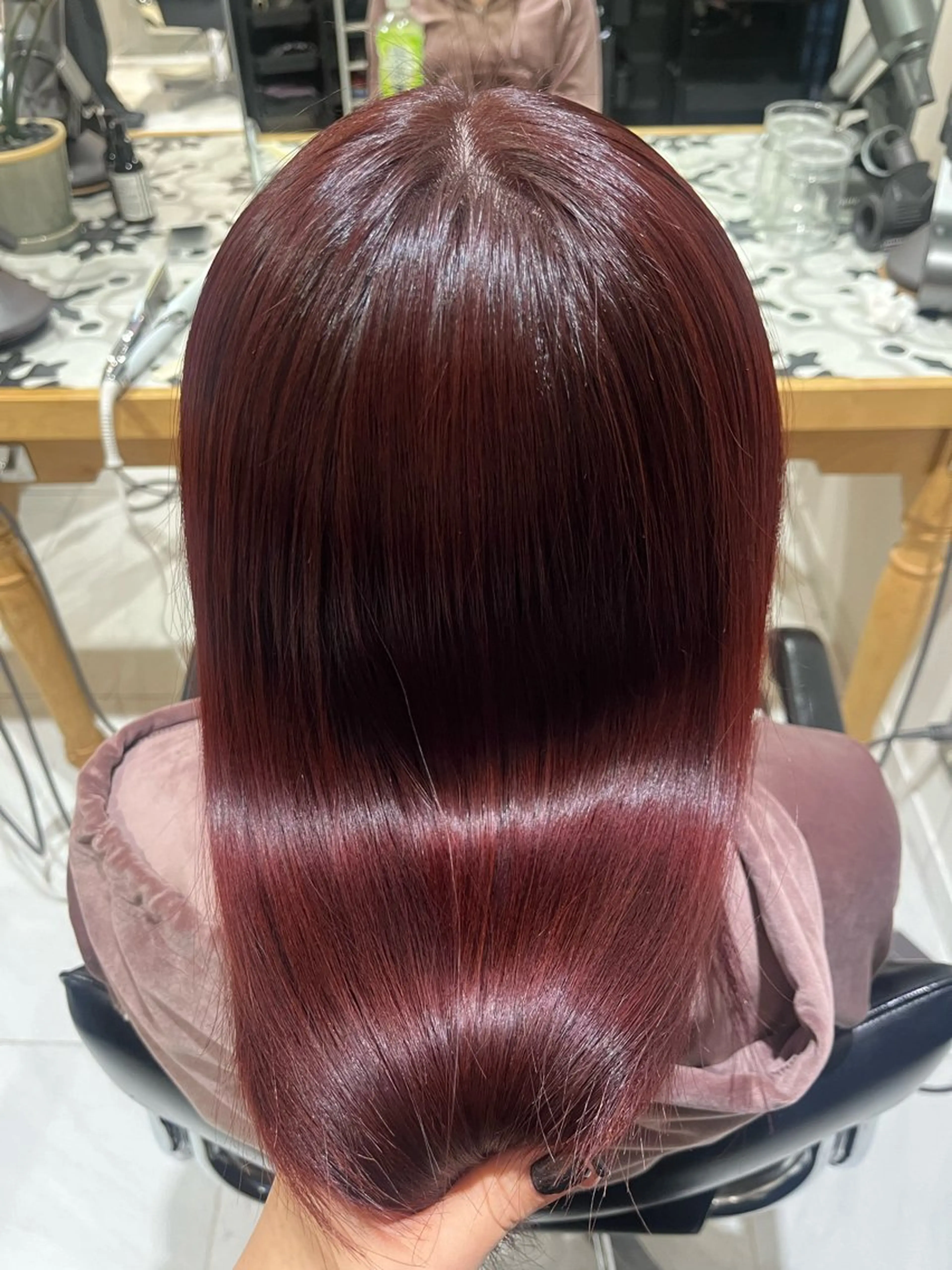 ロング カラー ボルドーカラー カット ヘアカラー トリートメント ナミ🩶暗髪/暖色 ❤️/透明感/縮毛のヘアスタイル