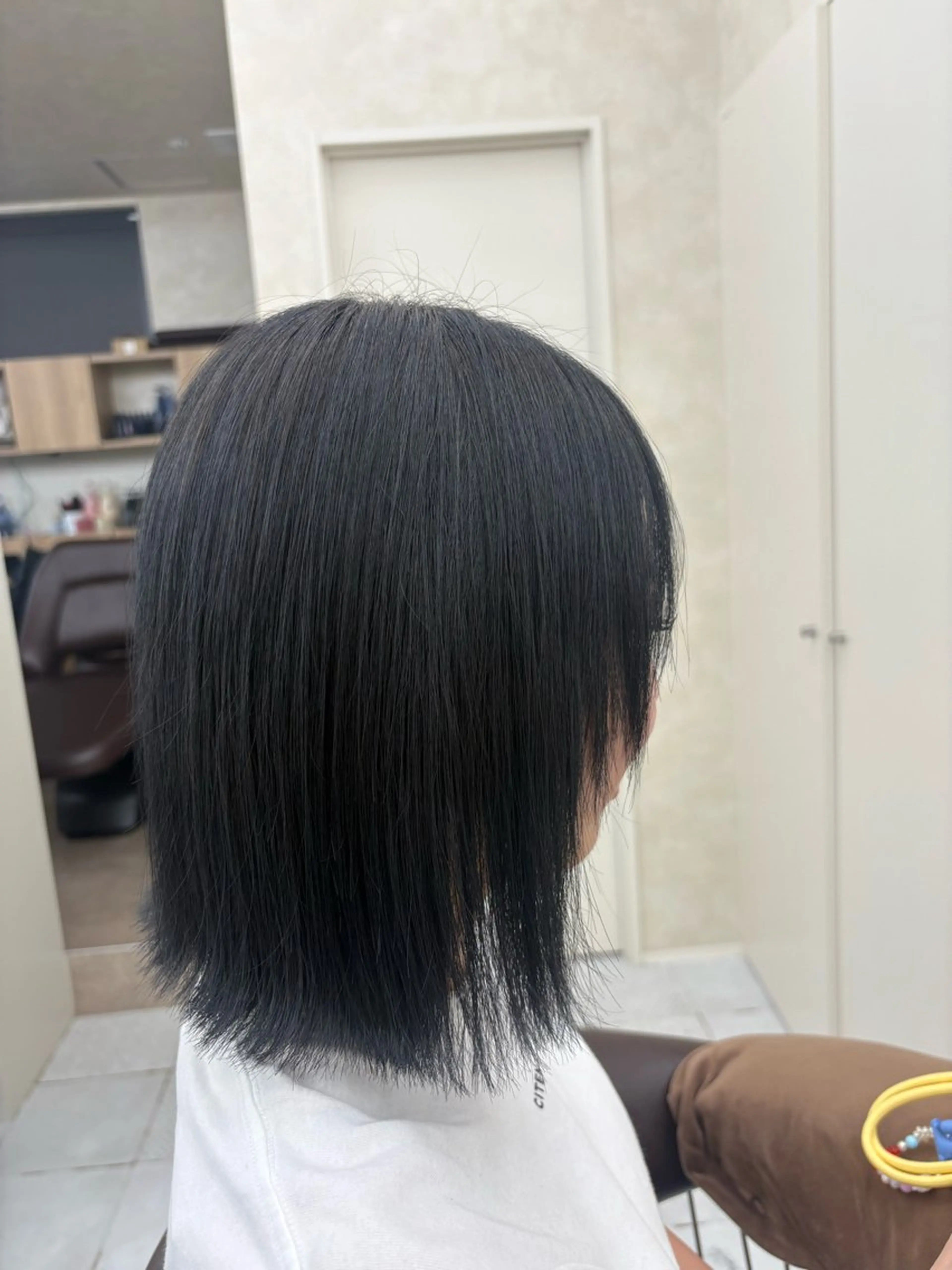 ショート カラー 黒髪 ブルーカラー ブルーブラック 外人風ハイライト/ 艶カラーのヘアスタイル