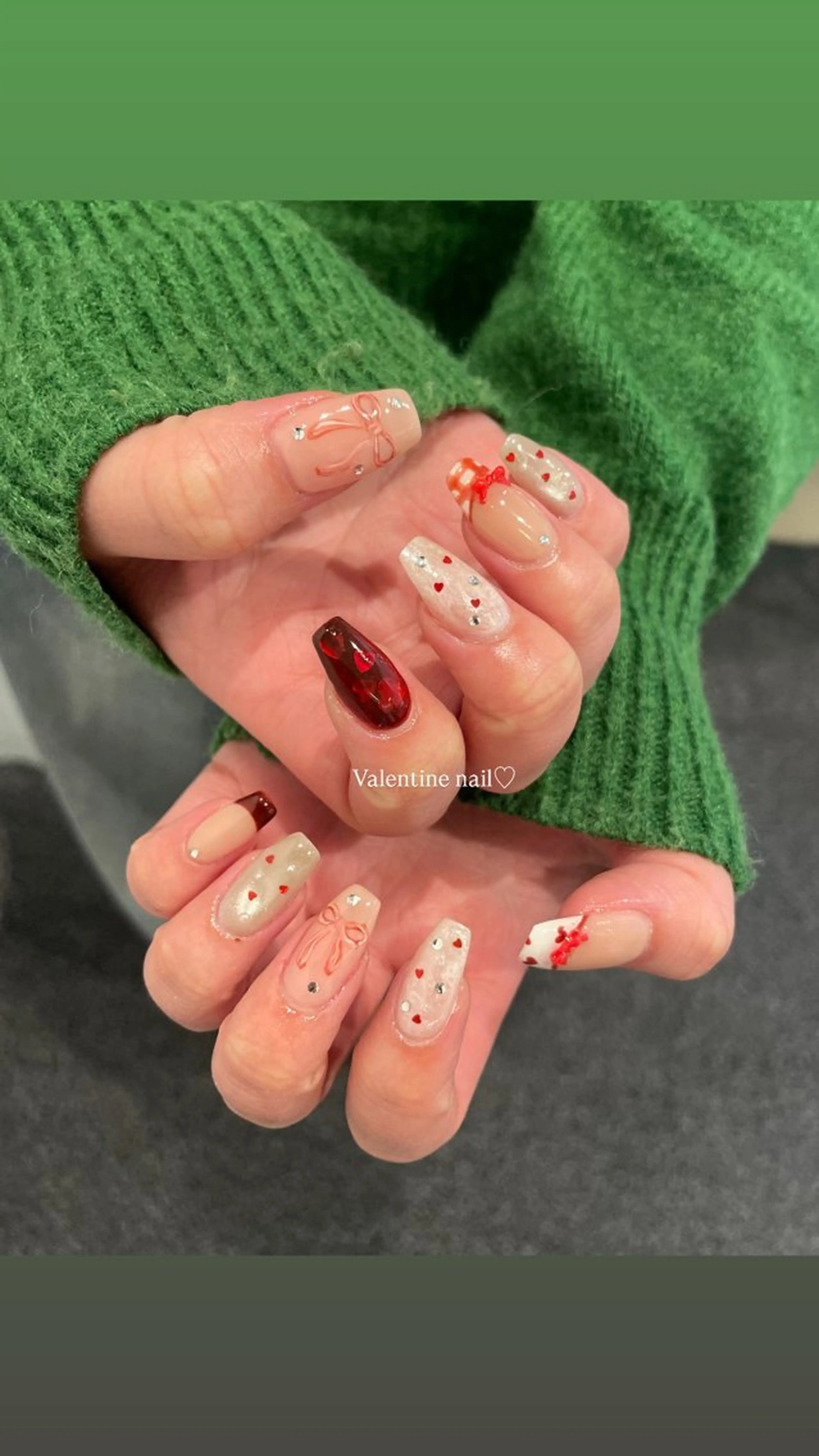 ネイル リボン バレンタイン ハンドネイル MASHU Machela所属・MASHU /サヤnail♡のネイルデザイン