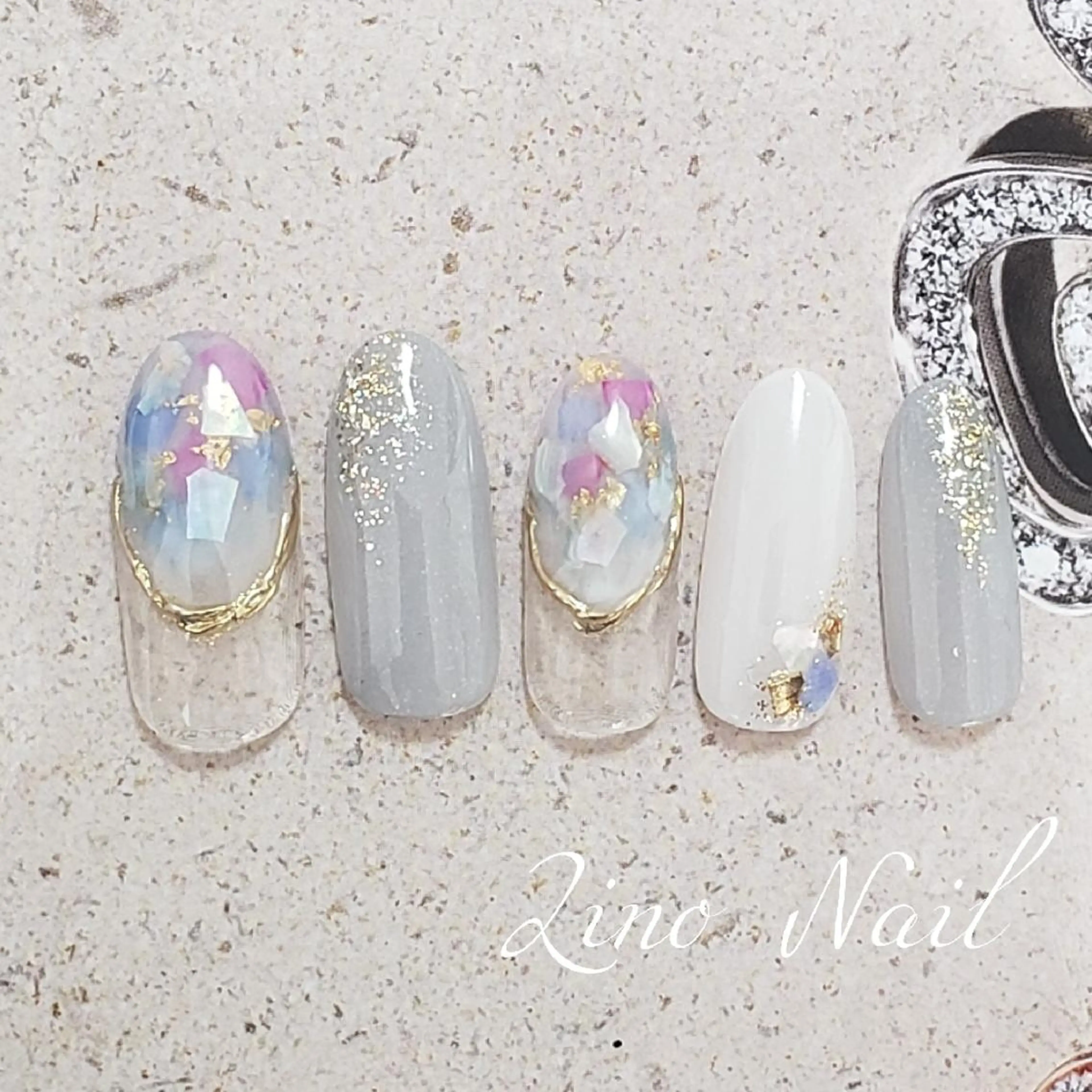 ネイル ブルー カジュアル フレンチネイル ジェルネイル キラキラネイル ハンドネイル Lino Nailのネイルデザイン