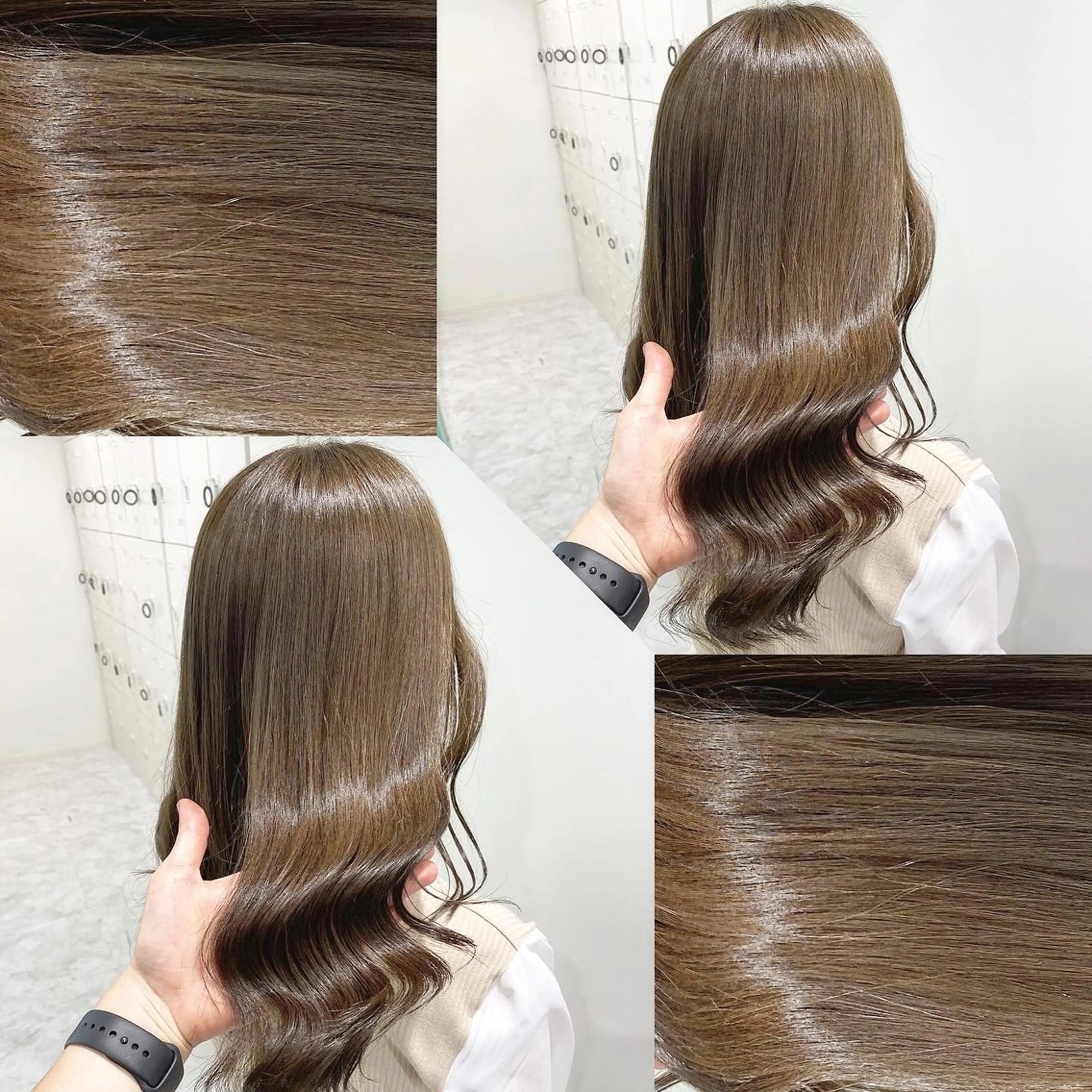 ミディアム カラー ヘアアレンジ ヘアカラー トリートメント ヘッドスパ ヘアセット 韓国風ベージュ🤎 赤みなし🌿横浜🤎のヘアスタイル