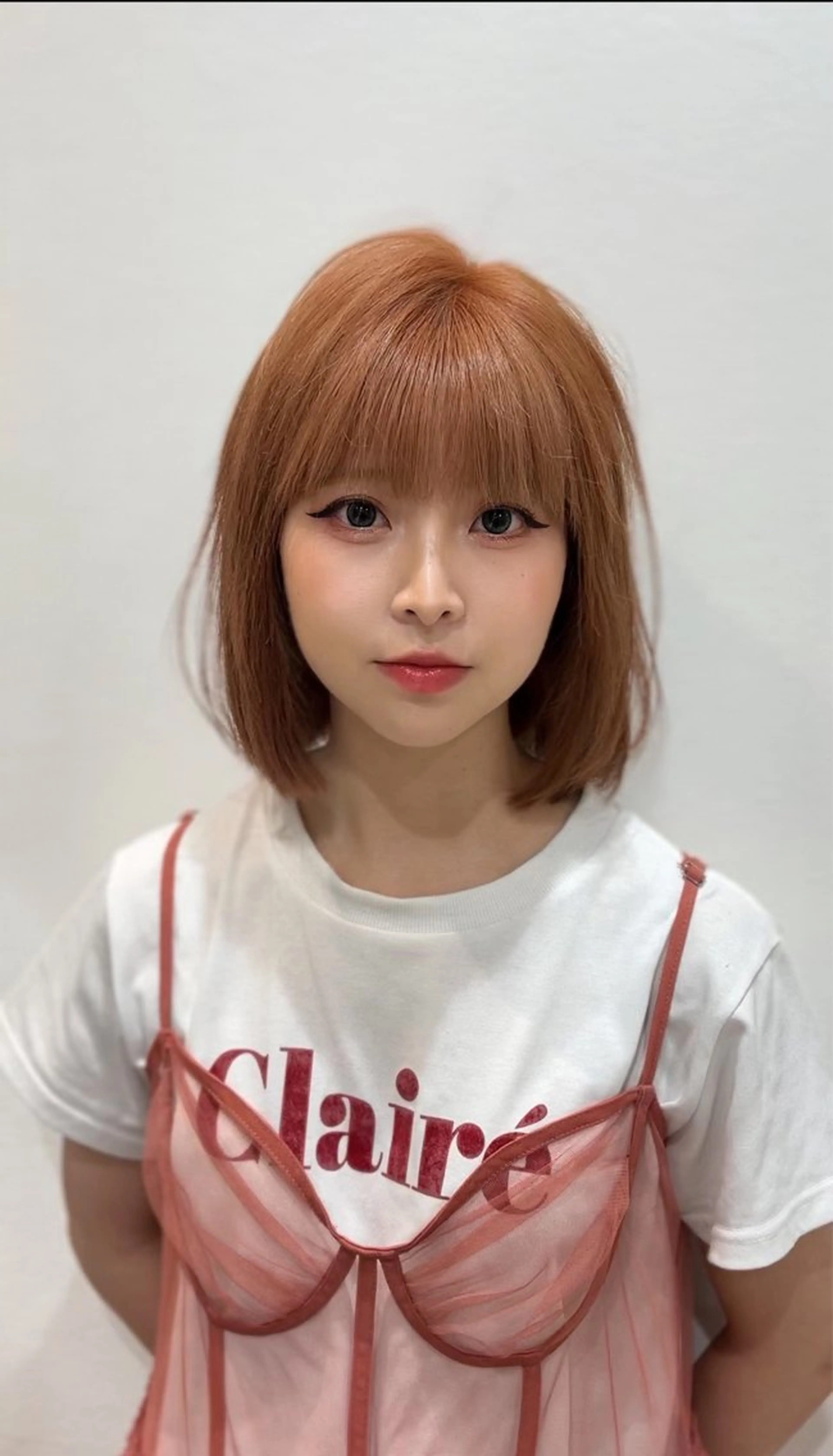 カラー ベージュカラー ダブルカラー オレンジ オレンジベージュ けいし🐬ボブ 美髪縮毛矯正のヘアスタイル