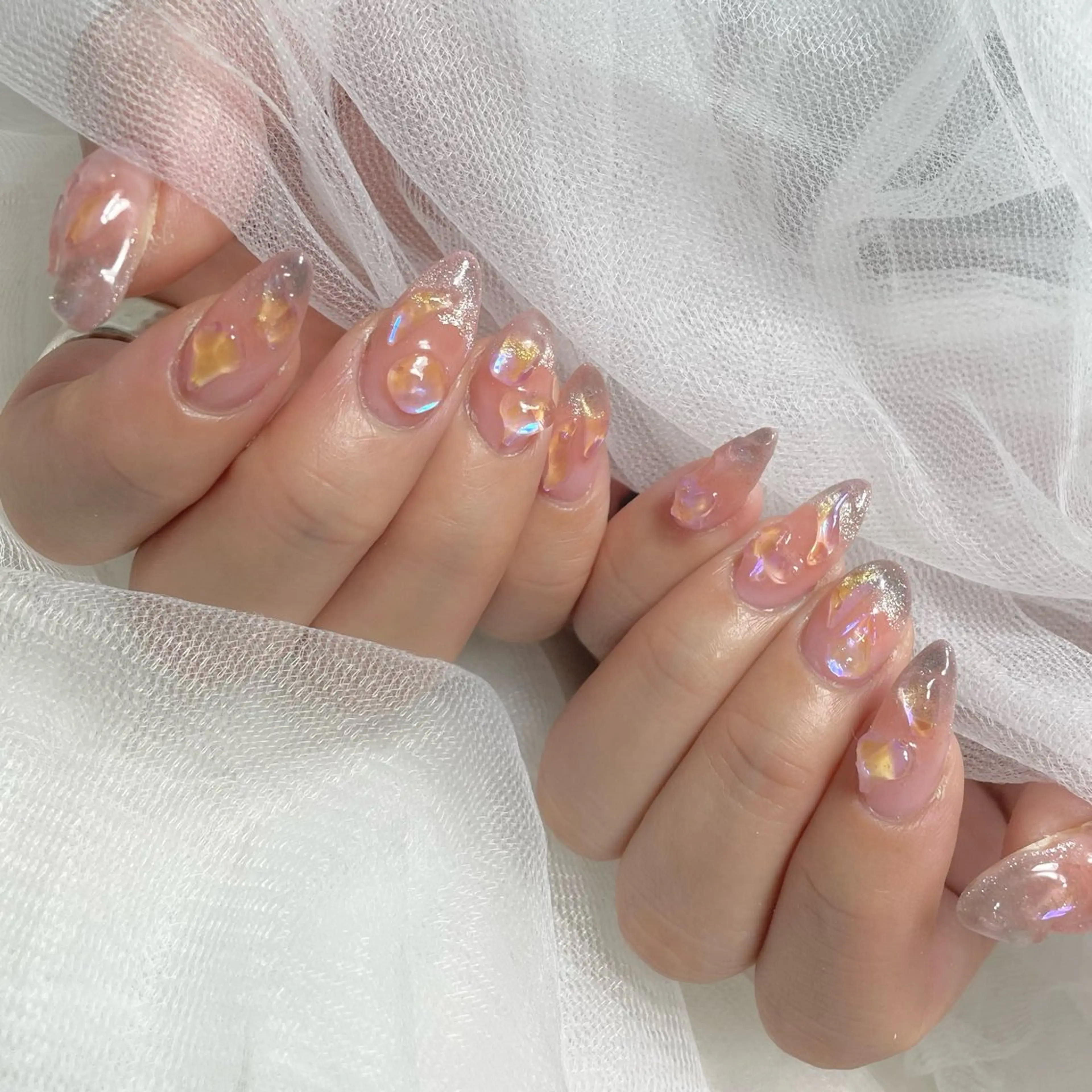 ネイル オーロラネイル ストーンネイル ワンホンネイル h's dazz harukaのネイルデザイン