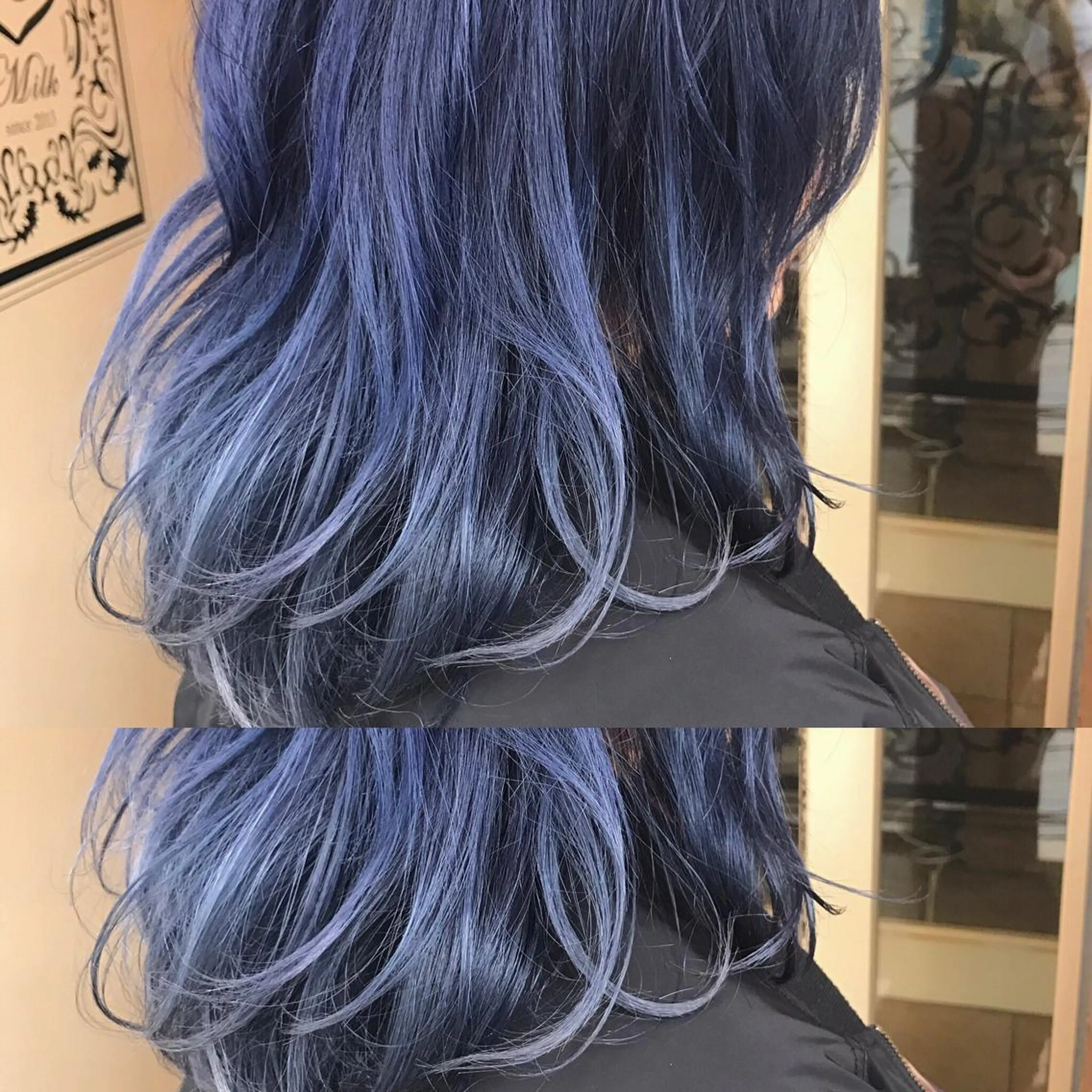 ミディアム カラー パーマ ヘアアレンジ メンズ キッズ ネイル マツエク・マツパ メンズブリーチ ブリーチ ブルーカラー ブルー サロンドミルク 原宿のヘアスタイル
