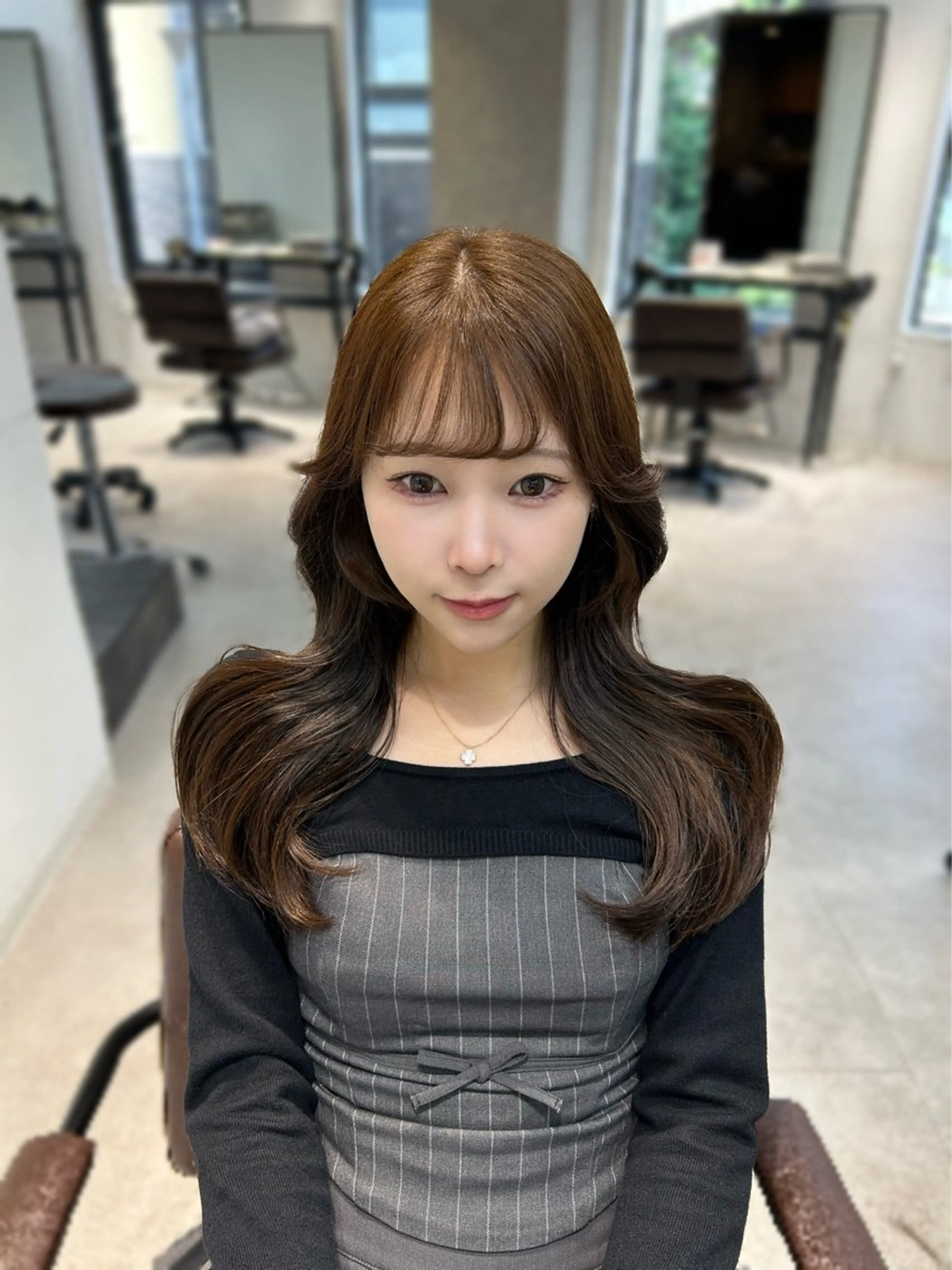 ロング カラー カット ヘアカラー ninaアイドル前髪 ×透明感🎀のヘアスタイル