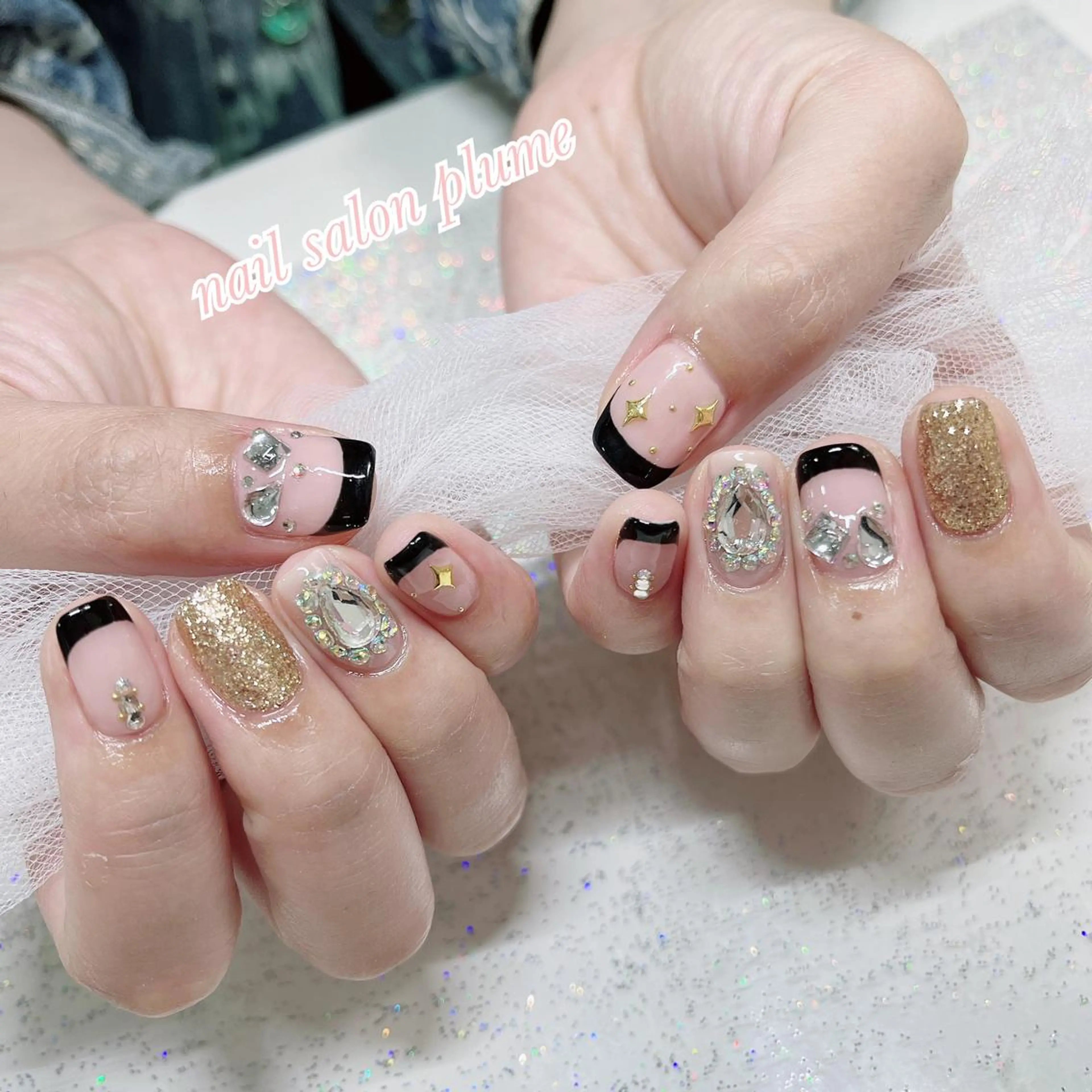 ネイル アートネイル フレンチネイル ハート キラキラネイル 韓国ネイル ハンドネイル plume nail ☆韓国ネイルのネイルデザイン