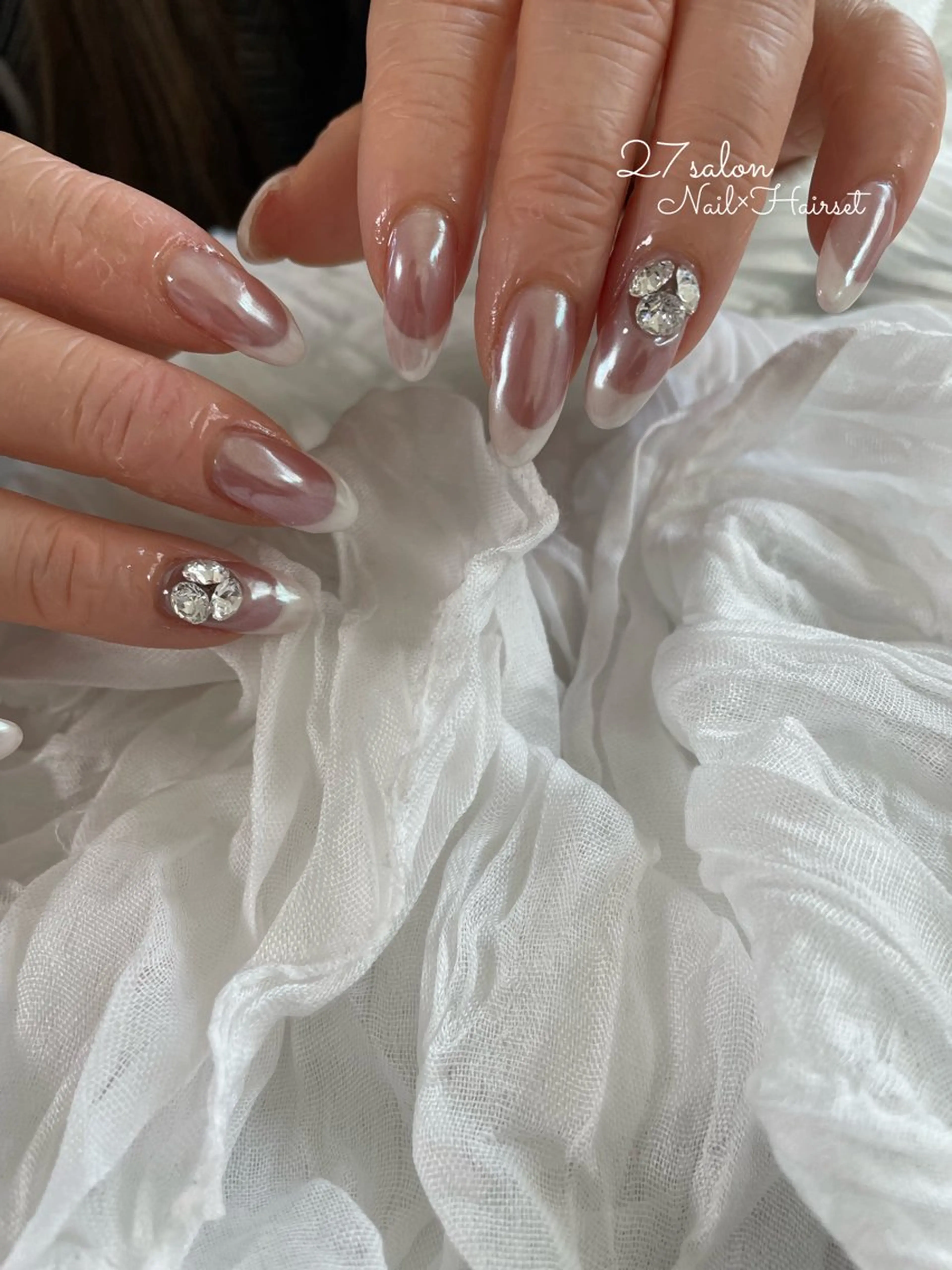 ネイル フレンチネイル ミラーネイル ホワイト 27salon yuinaのネイルデザイン