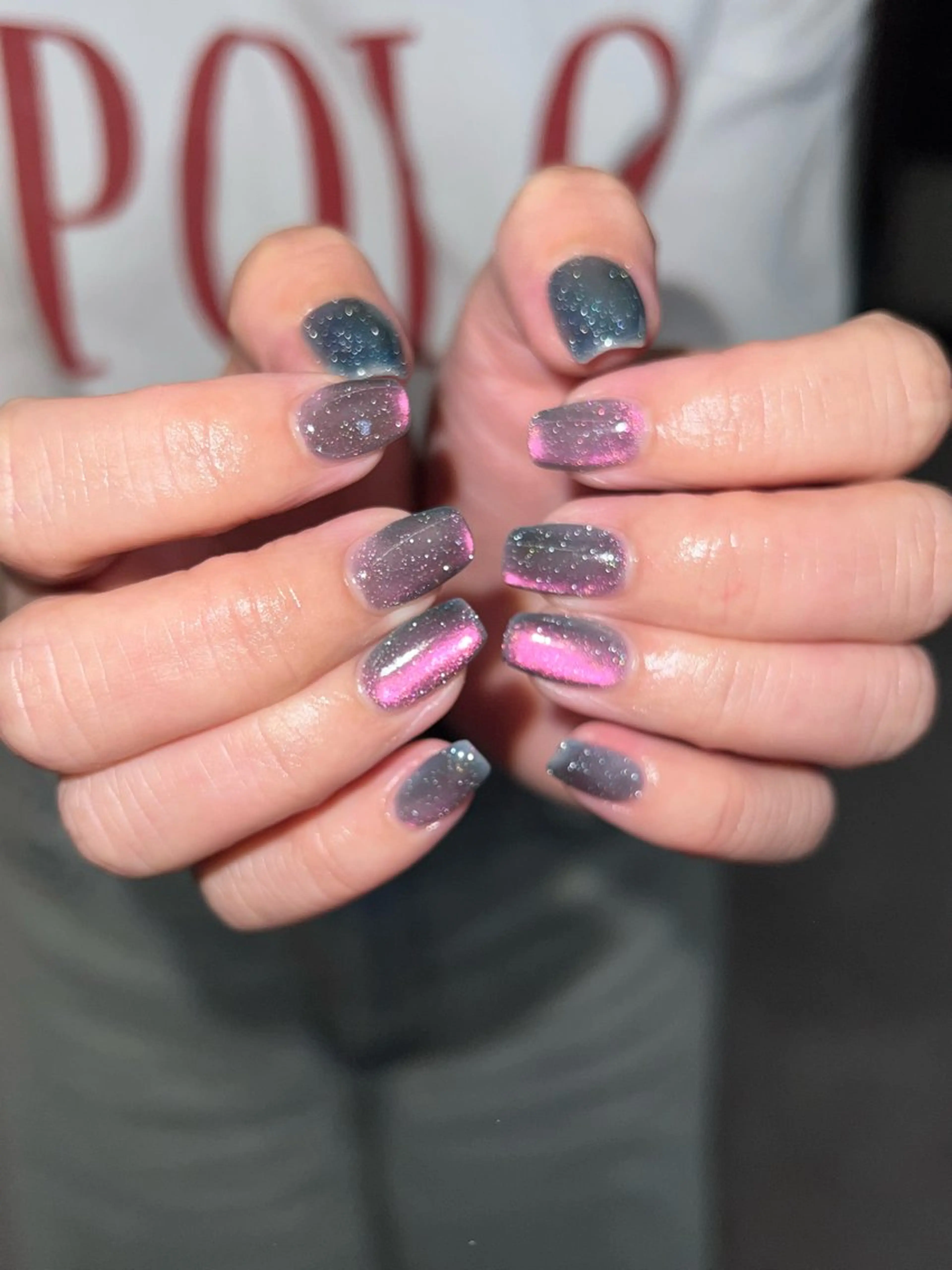 ネイル ブルー ジェルネイル マグネットネイル ニュアンスネイル ワンカラーネイル ハンドネイル ハンドケア Bana_ Nailのネイルデザイン