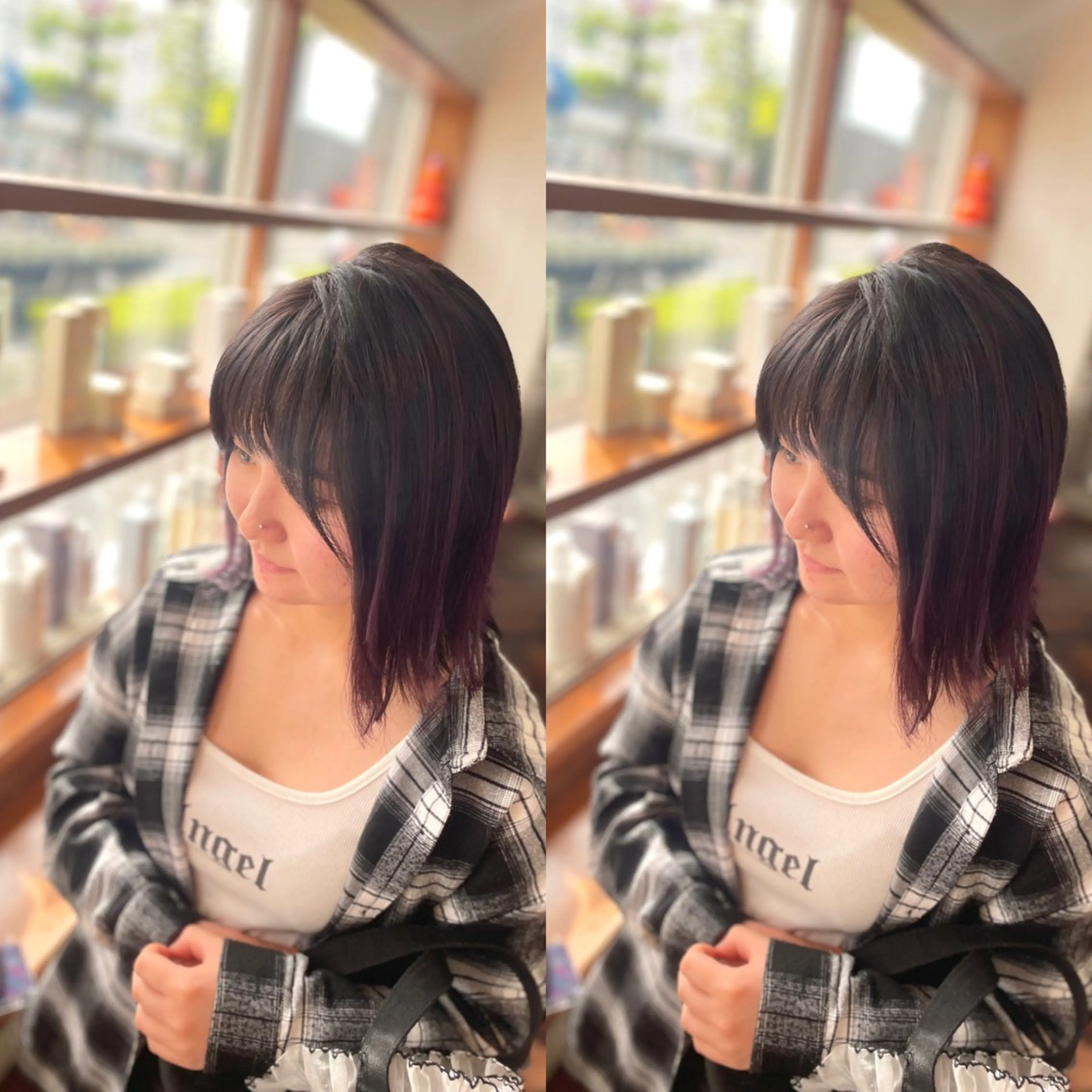 ミディアム カラー ブリーチ グラデーションカラー バイオレットカラー mopa_kaede 暖色カラー/ロングのヘアスタイル