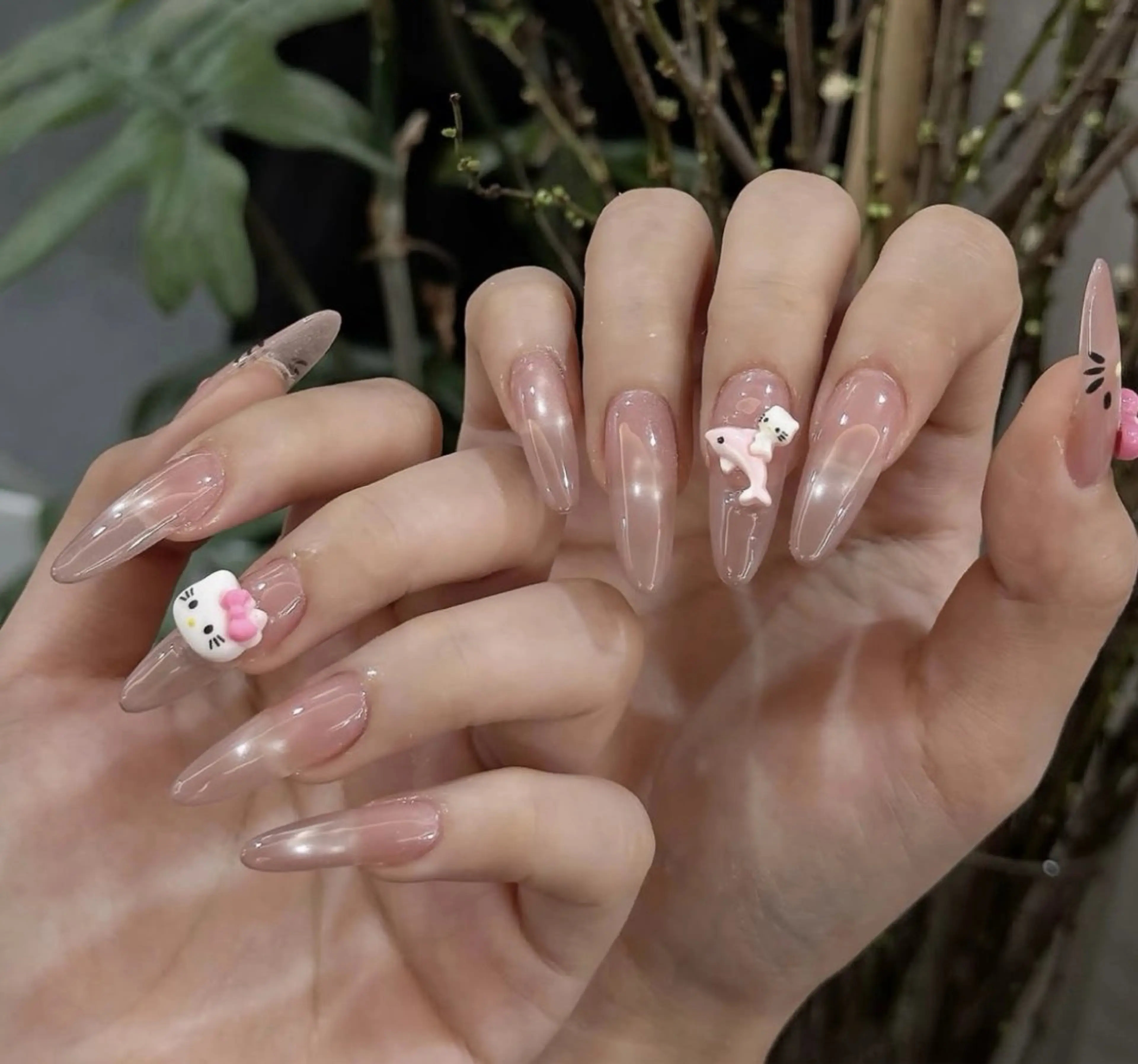 ネイル オーロラネイル ブルー チークネイル 長さ出し フットネイル ハンドネイル AMI 新大久保のネイルデザイン