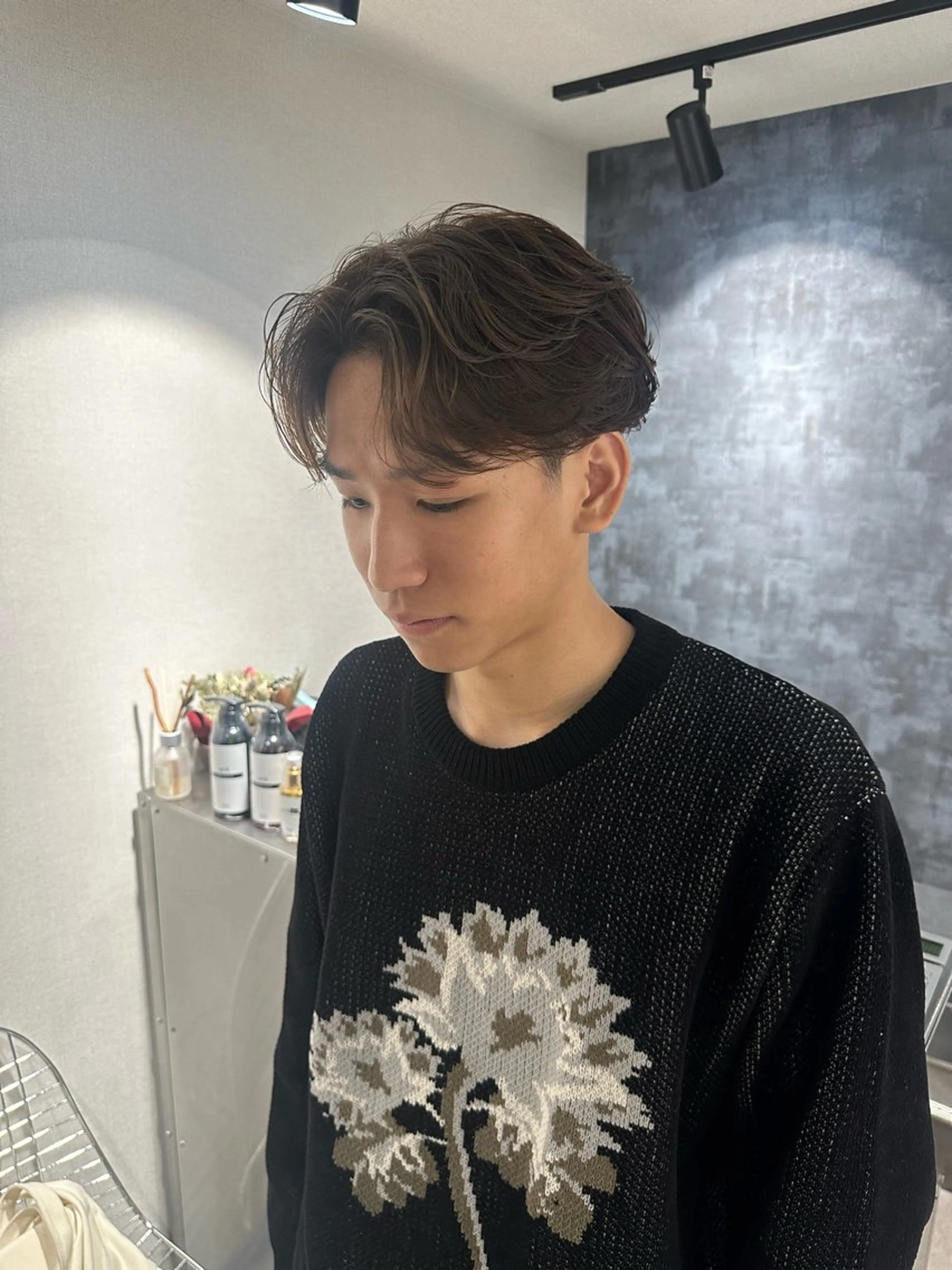 ミディアム パーマ メンズ 💈原宿指名No.1 センターパート💈のヘアスタイル