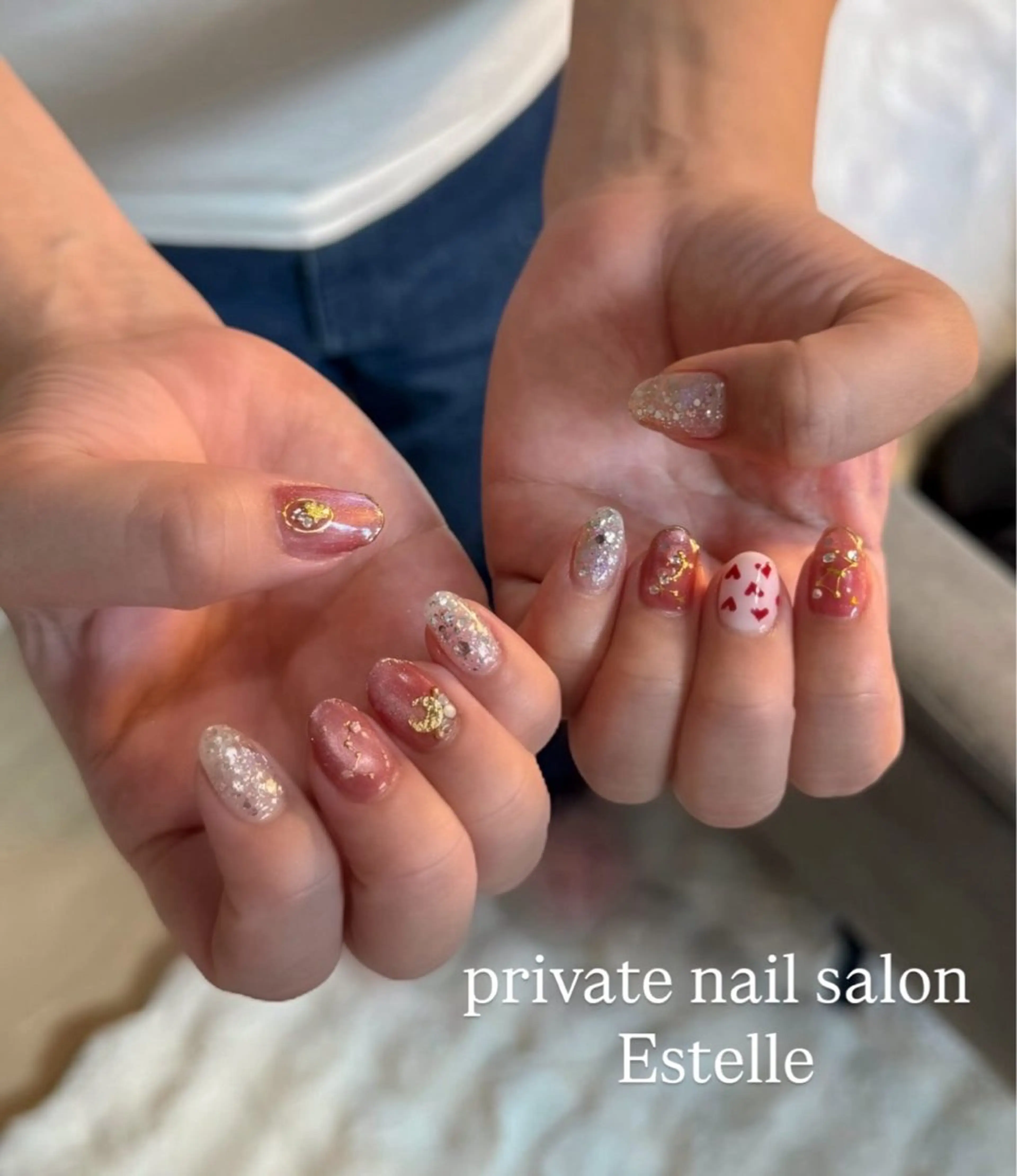 ネイル アートネイル ハート キラキラネイル ラメ(グリッター) マグネットネイル ハンドネイル nail salon Estelleのネイルデザイン