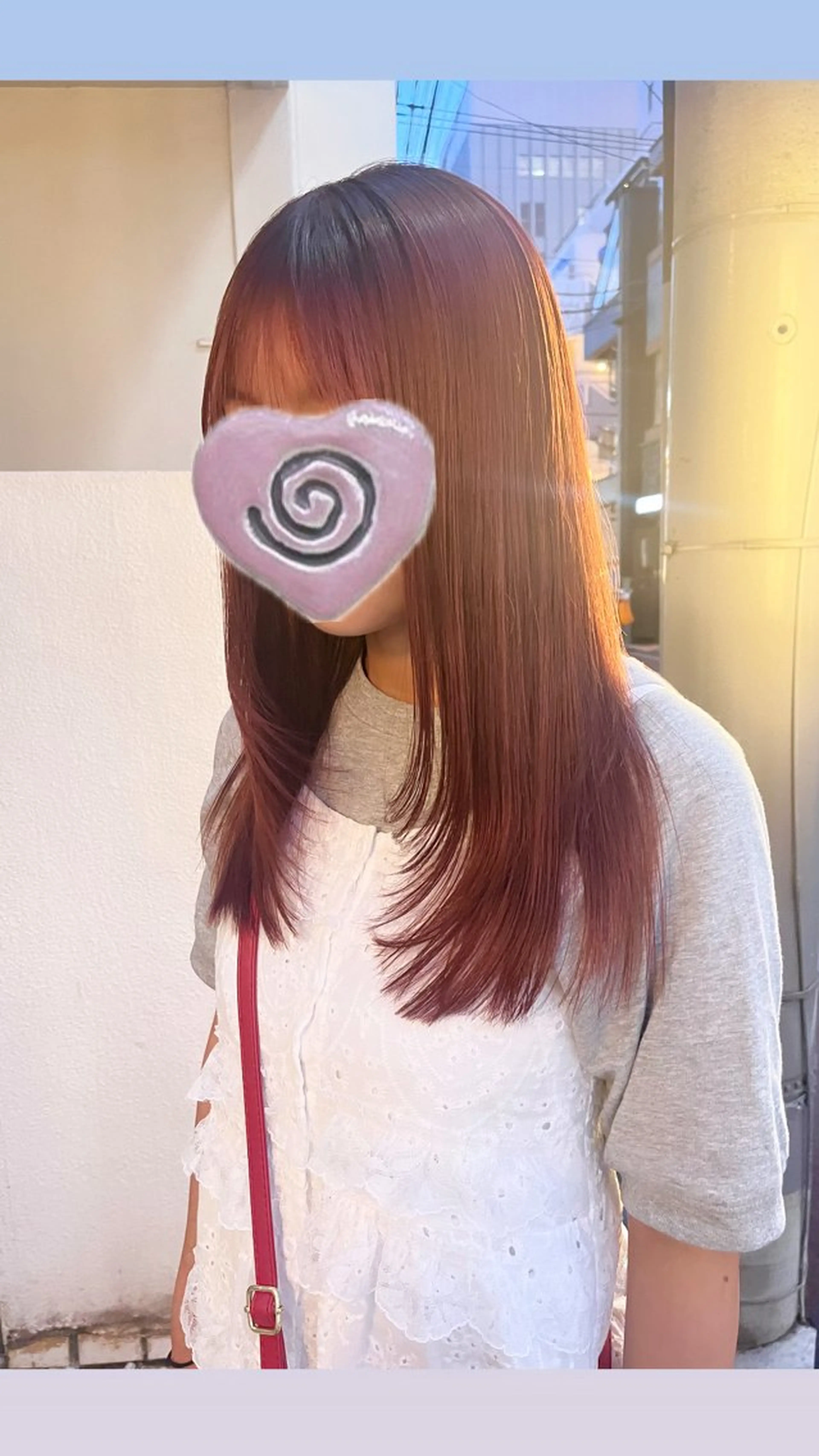ロング カラー ブリーチ ボルドーカラー レイヤーカット カット ヘアカラー トリートメント レイヤー🩵透明感 ೀユイ🌙のヘアスタイル