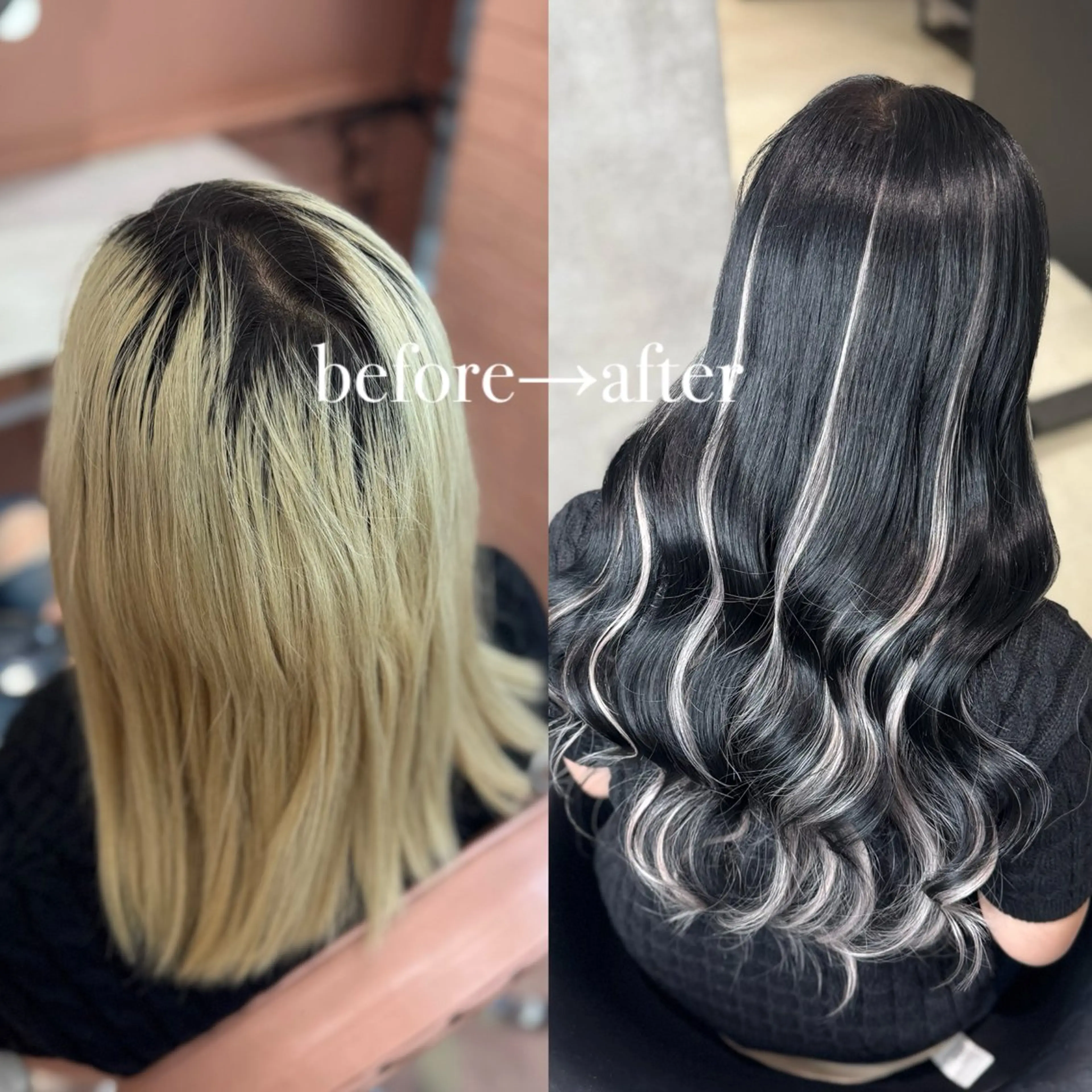 ロング カラー 黒髪 ハイライトカラー エクステ ハイライト ヘアカラー エクステ 大阪 梅田/ ハイトーン/エクステのヘアスタイル