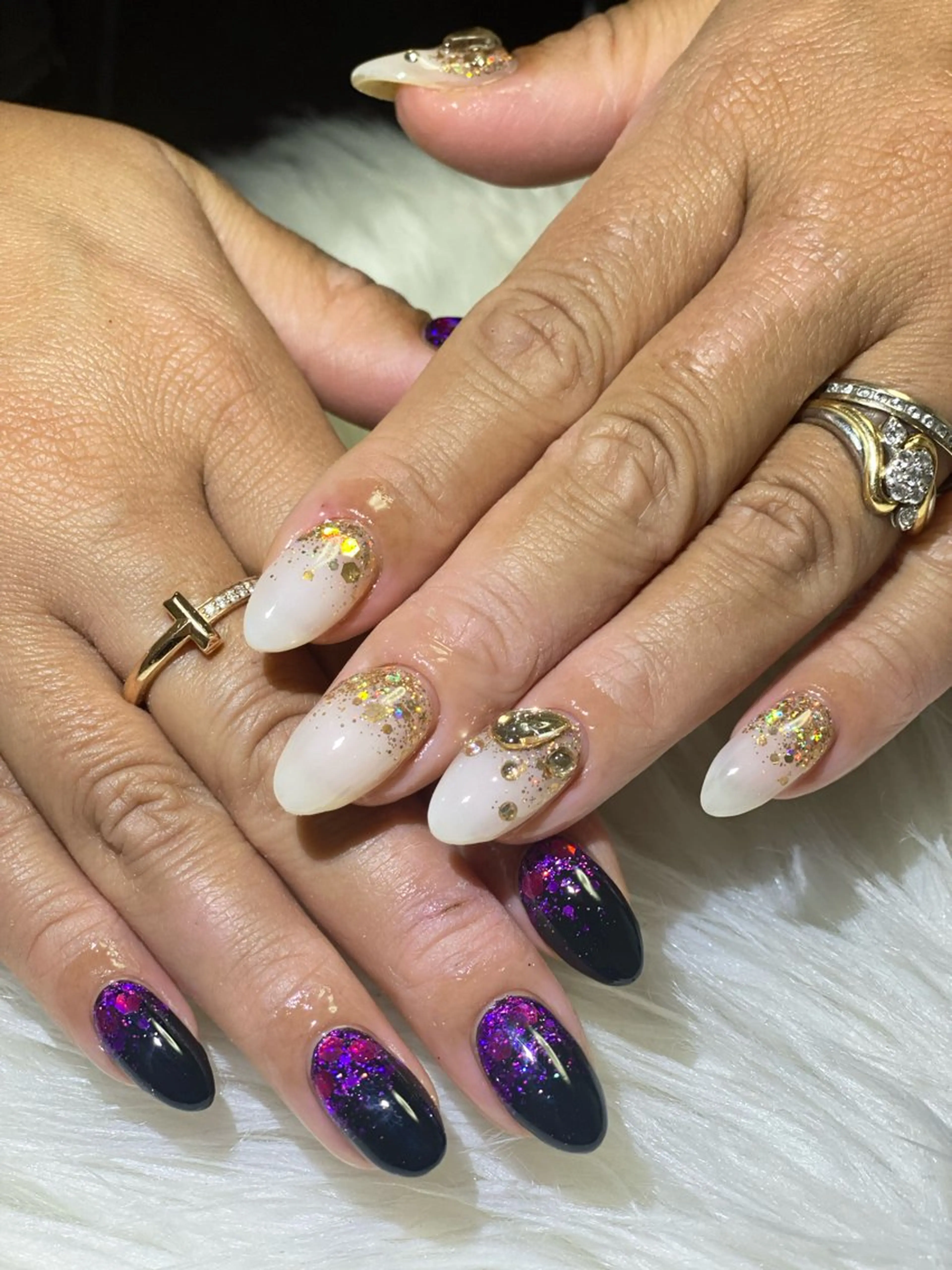 ネイル ゴールド グラデーション パープル ホワイト Esthetic Will所属・will 有希のネイルデザイン