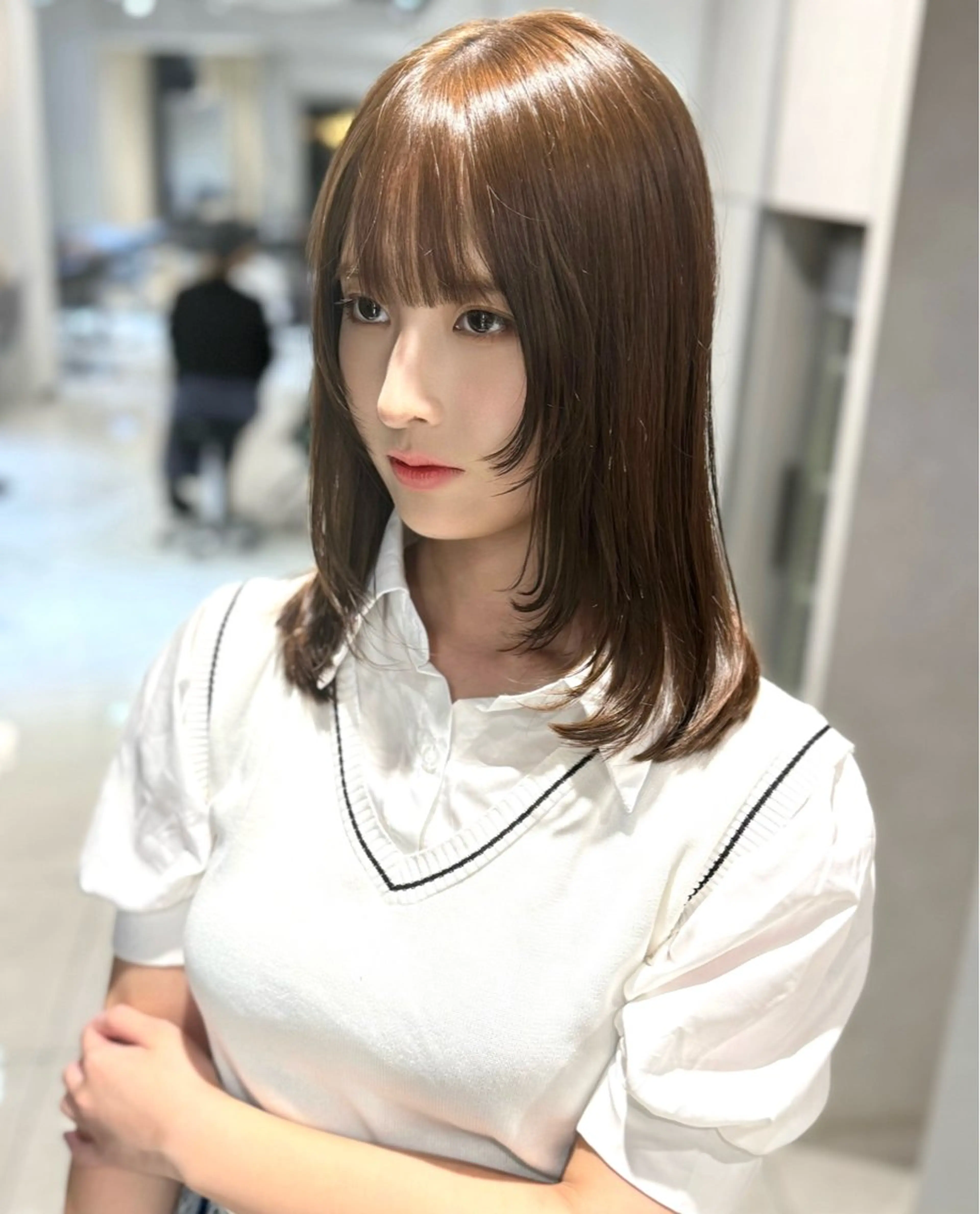 ミディアム カラー カット ヘアカラー トリートメント 韓国風ハッシュカット 似合わせレイヤー池袋のヘアスタイル