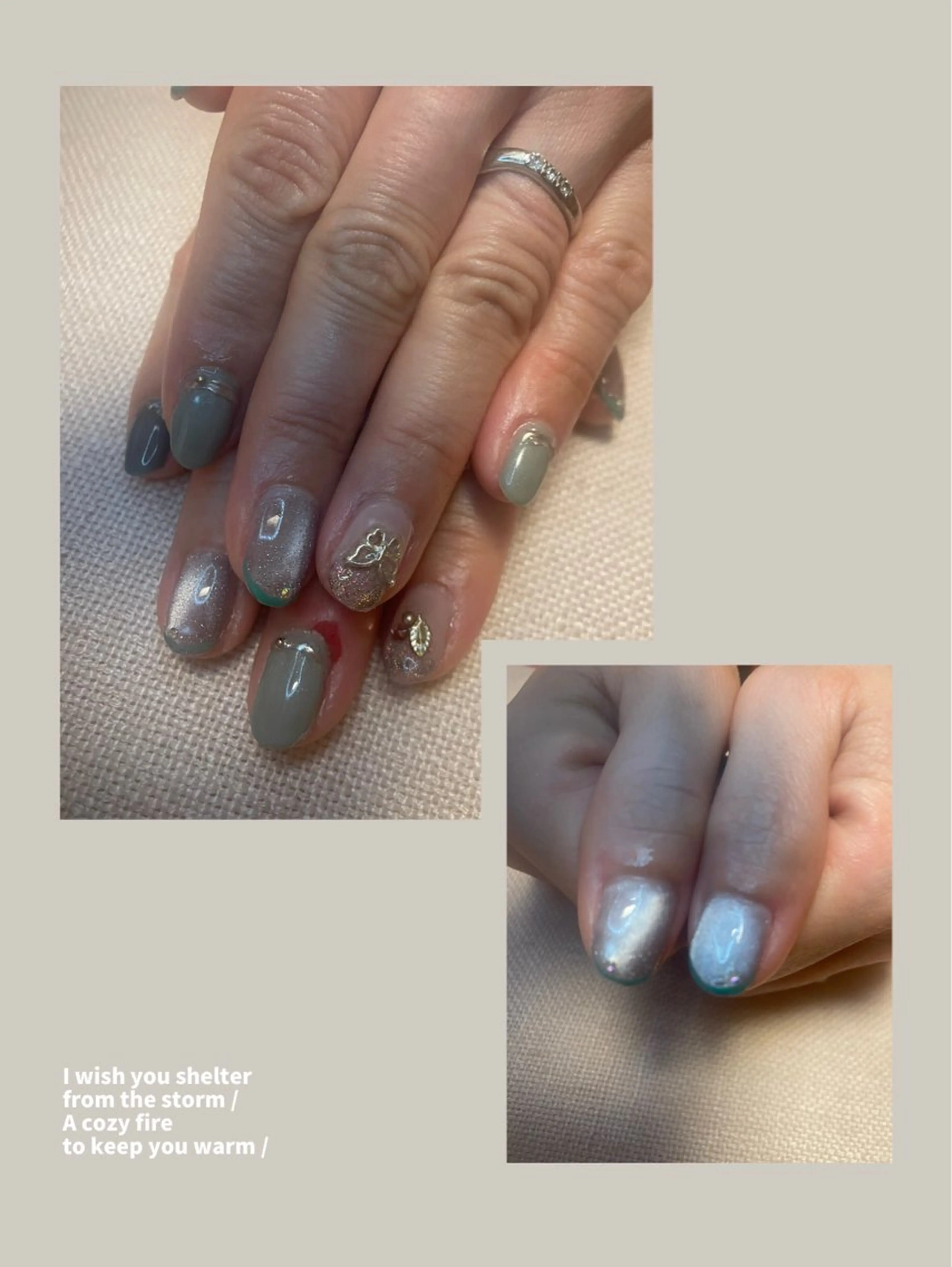 ネイル ジェルネイル グリーン マグネットネイル ミラーネイル NAIL★M 真紀のネイルデザイン