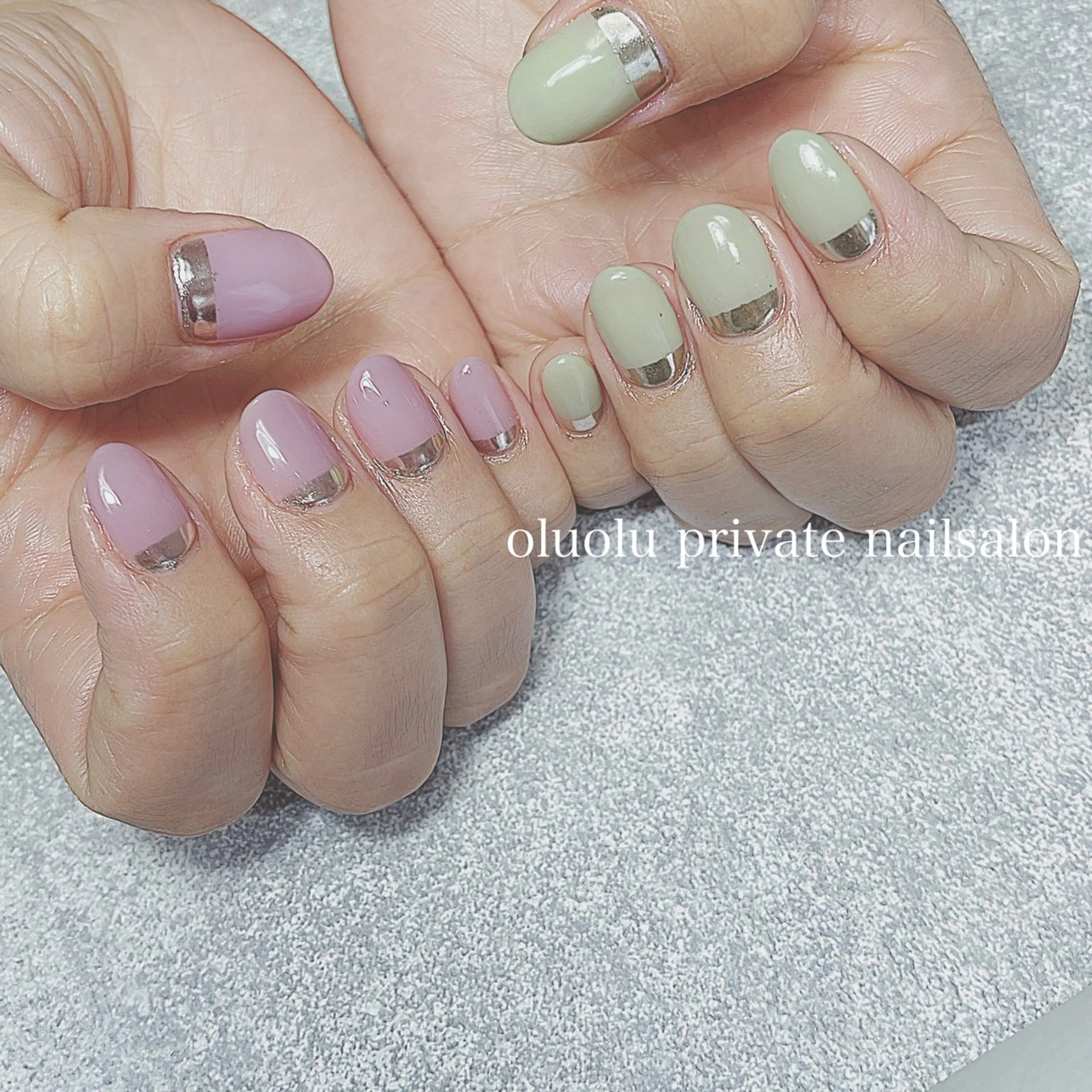 ネイル アートネイル フットネイル フレンチネイル グリーン ミラーネイル 大村 紬華のネイルデザイン