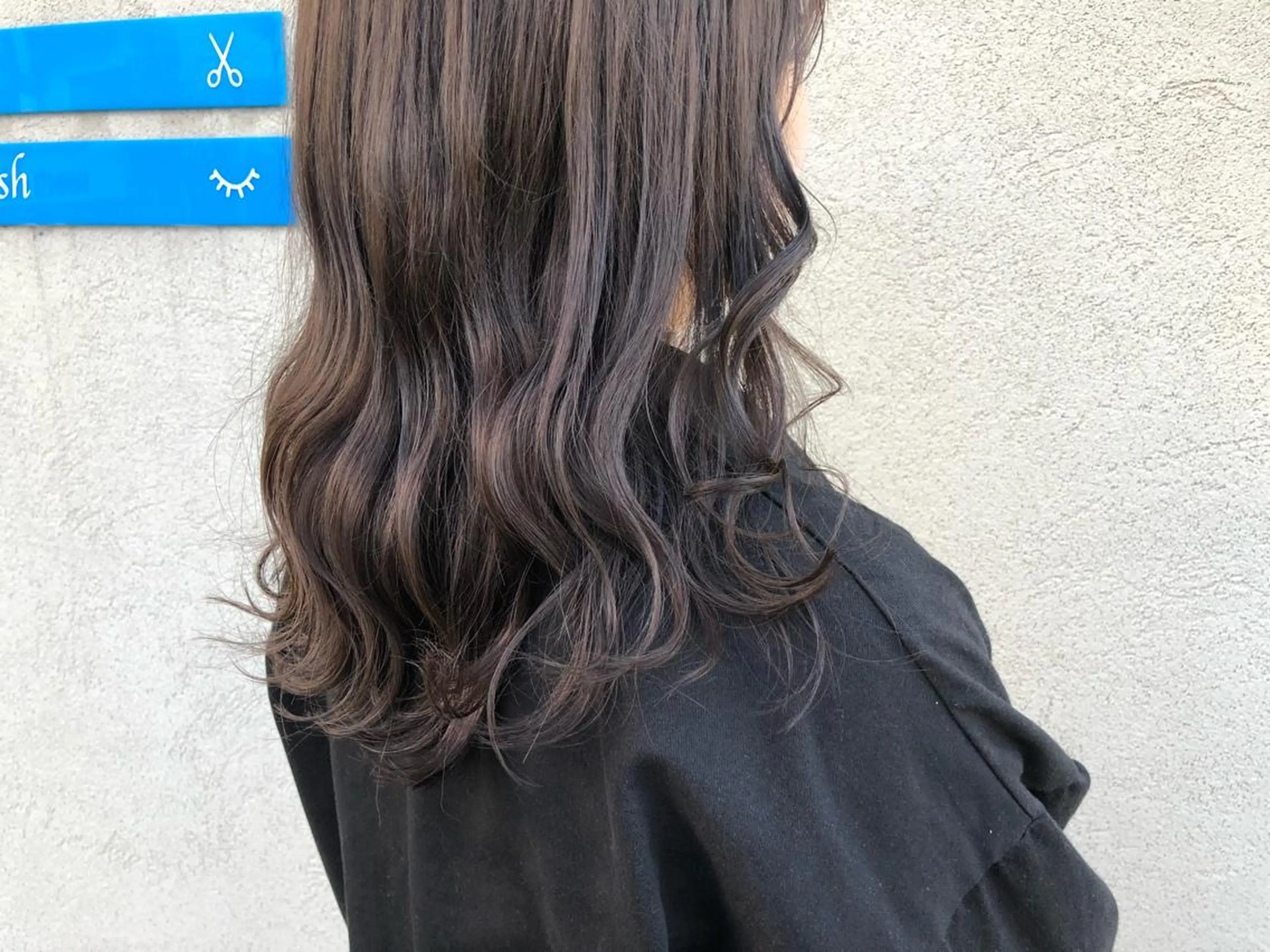 ロング カラー パーマ ヘアアレンジ ダークグレー ダークグレージュ グレージュ まつパ/まつエク Ci belleのマツエク・マツパデザイン