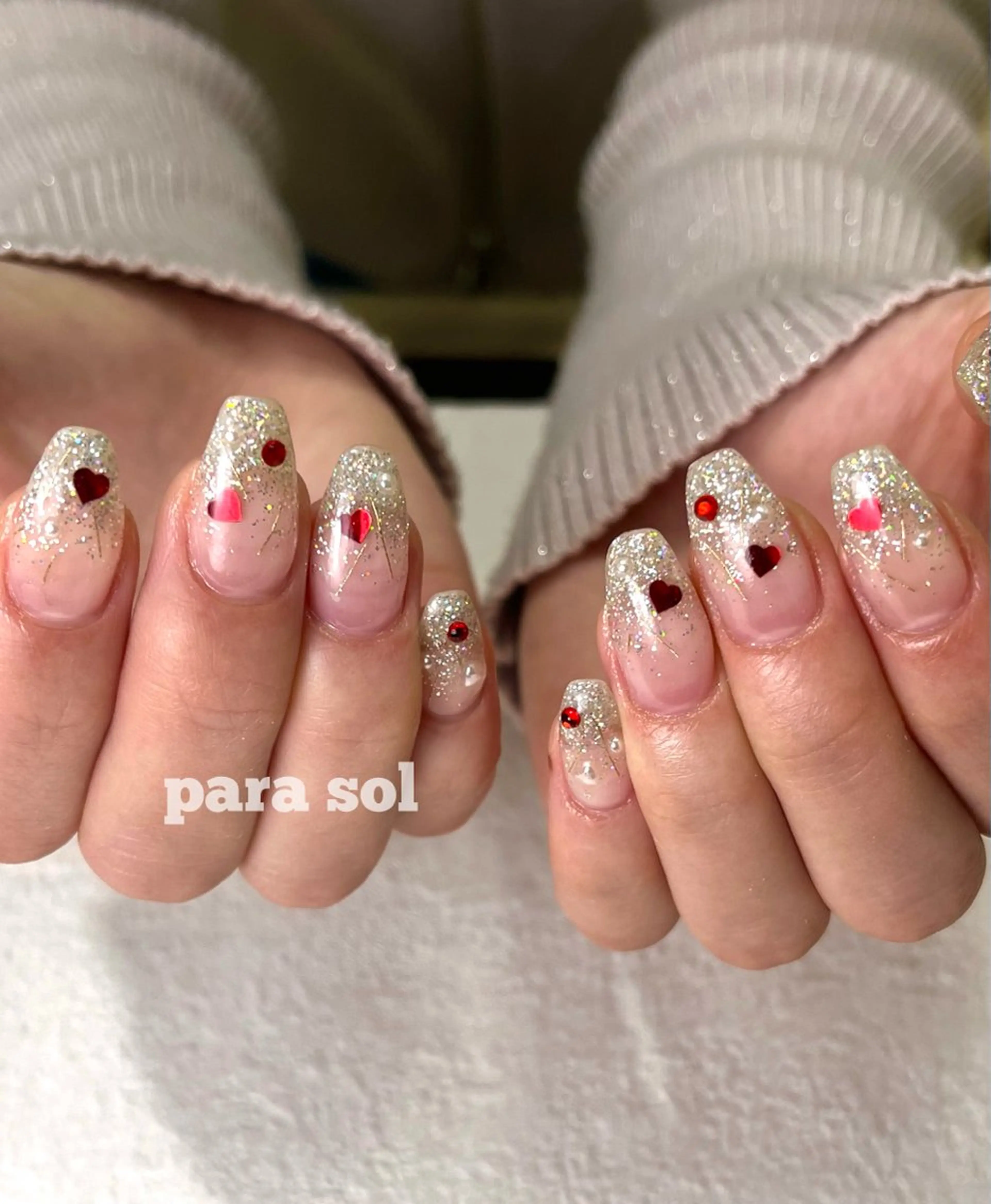 ネイル フラッシュネイル ジェルネイル グラデーション ハート ホログラムネイル ハンドネイル Para Sol nail　Maoのネイルデザイン