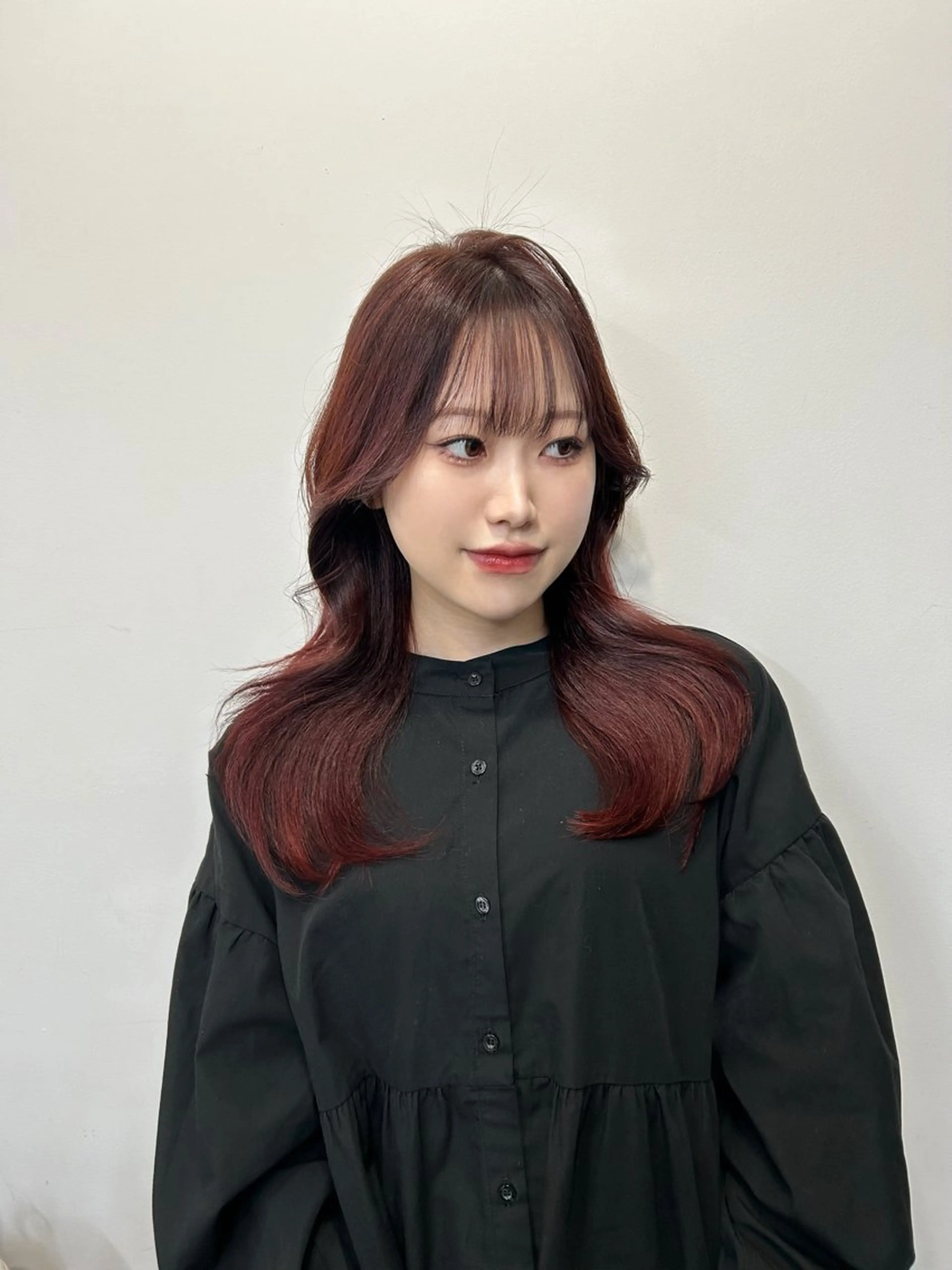 セミロング カラー 顔周りカット 韓国風ヘア 梅田l大人韓国ヘア レイヤー×艶カラーのヘアスタイル