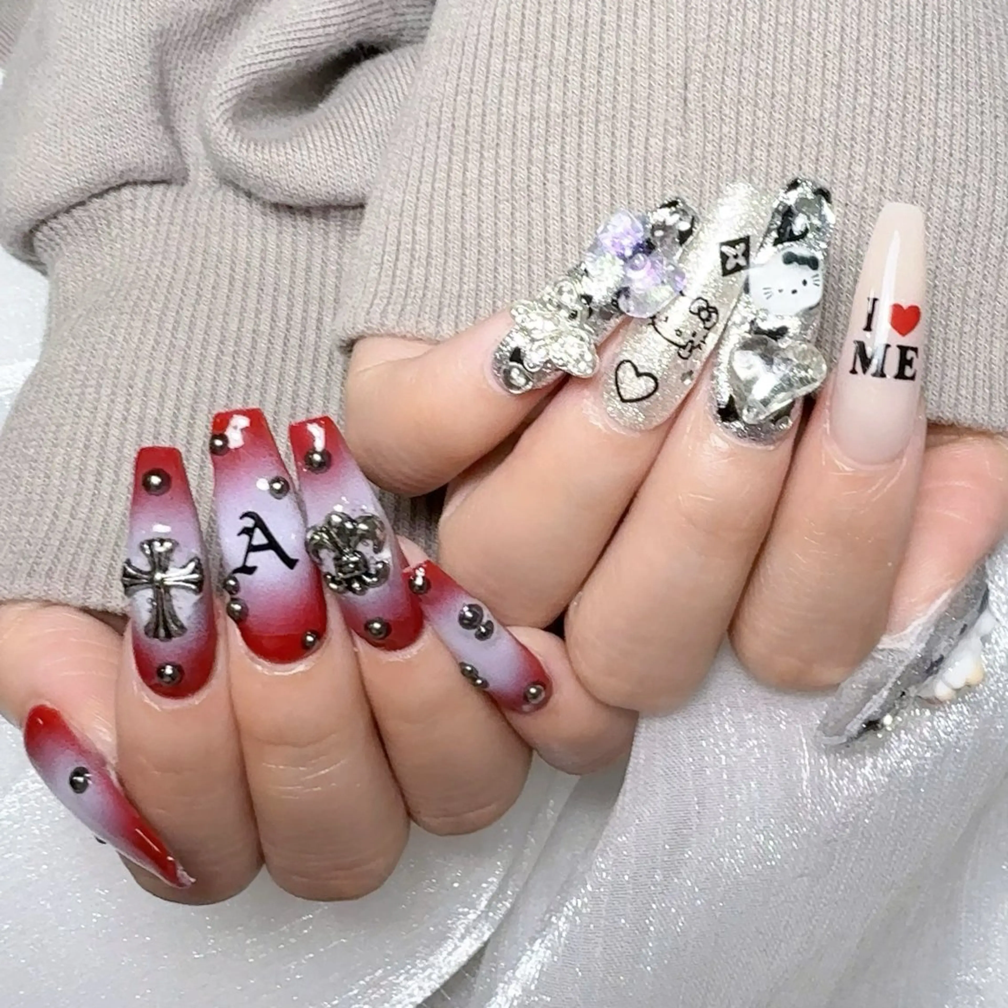メンズ ネイル メンズ韓国風 アートネイル オーロラネイル ガーリー キラキラネイル Nail salon 木にいるのネイルデザイン