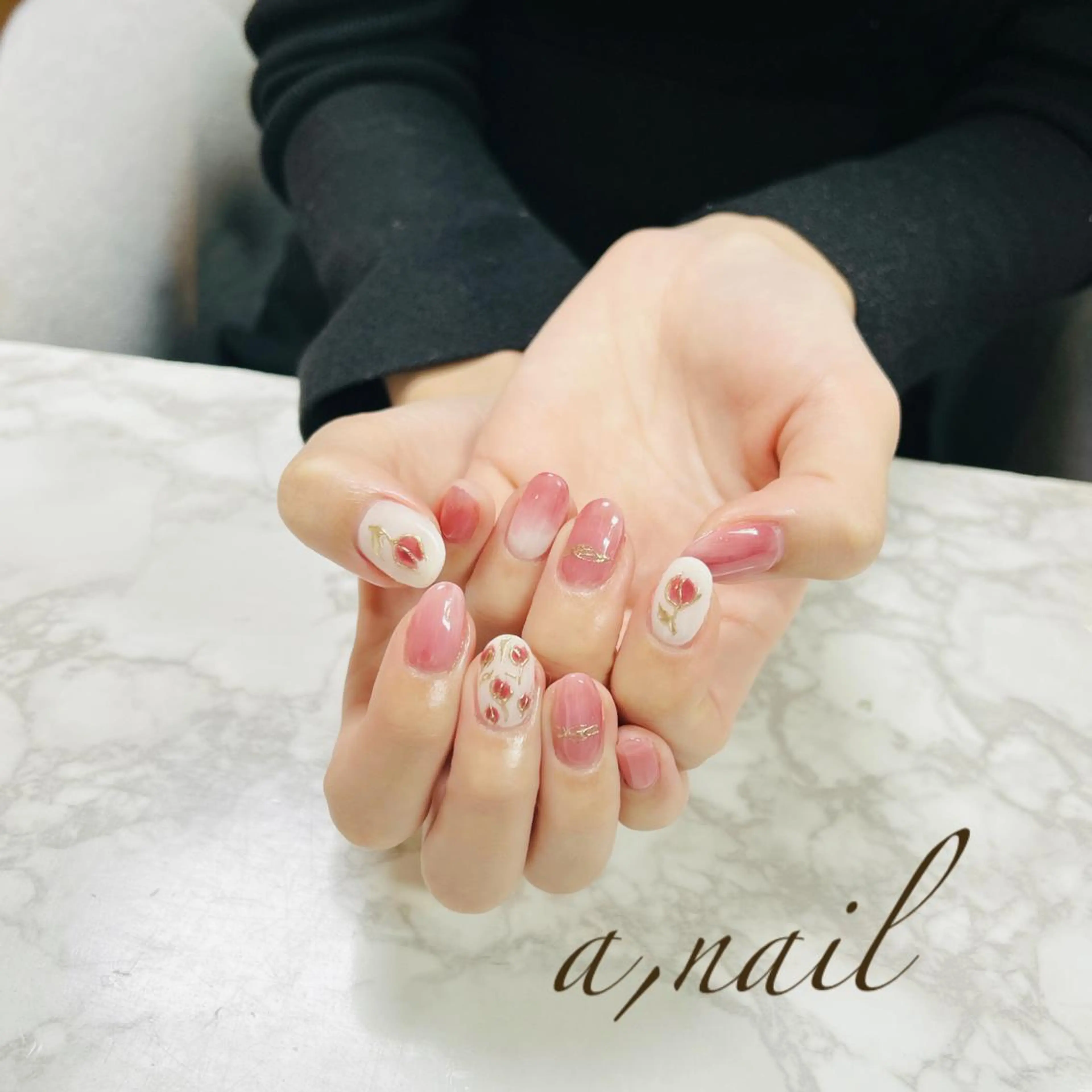 ネイル フラワーネイル ジェルネイル グラデーション ミラーネイル 持ち込み ネイルサロン エーネイルのネイルデザイン