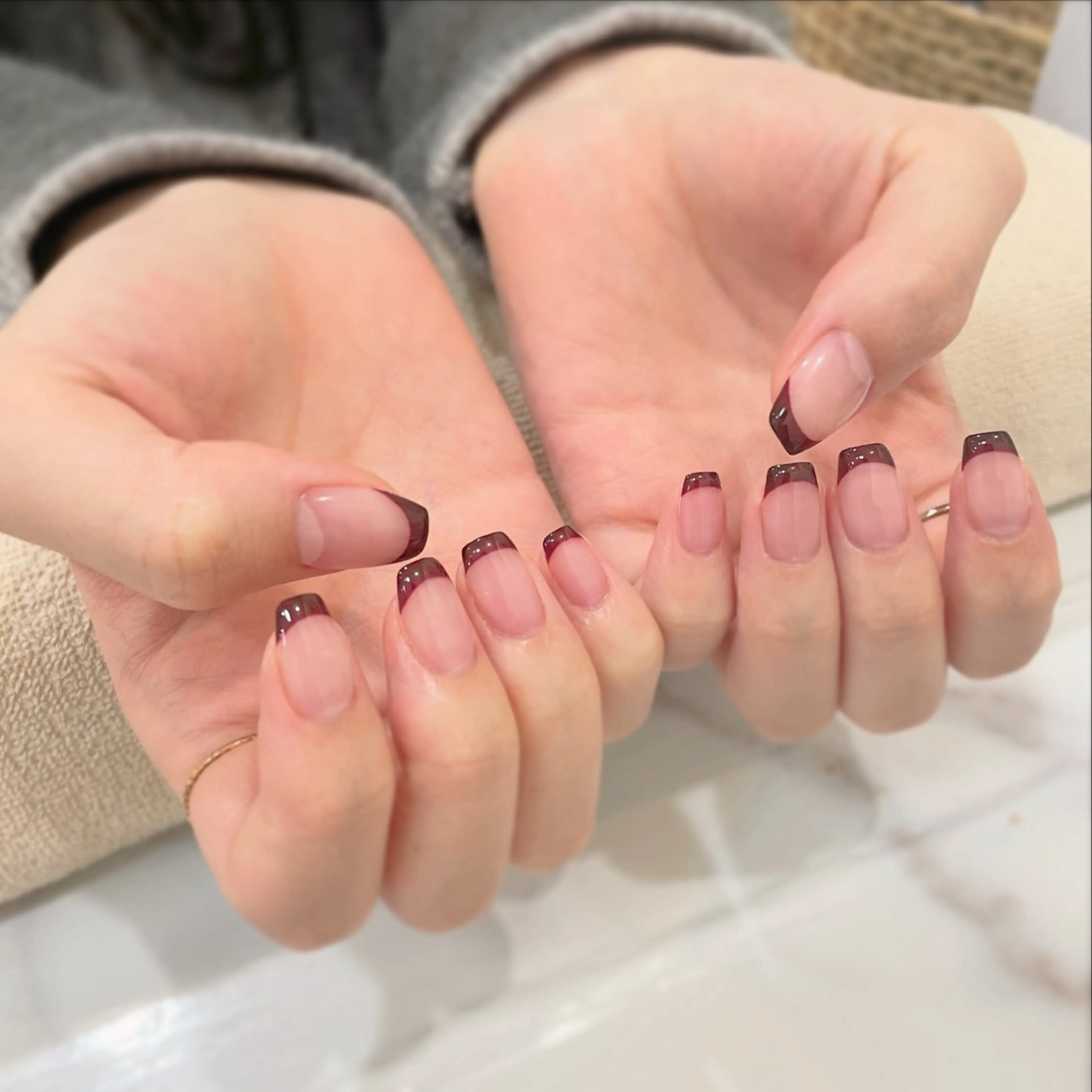 ネイル ボルドー フレンチネイル ハンドネイル Kusano / エルミタージュなんばのネイルデザイン