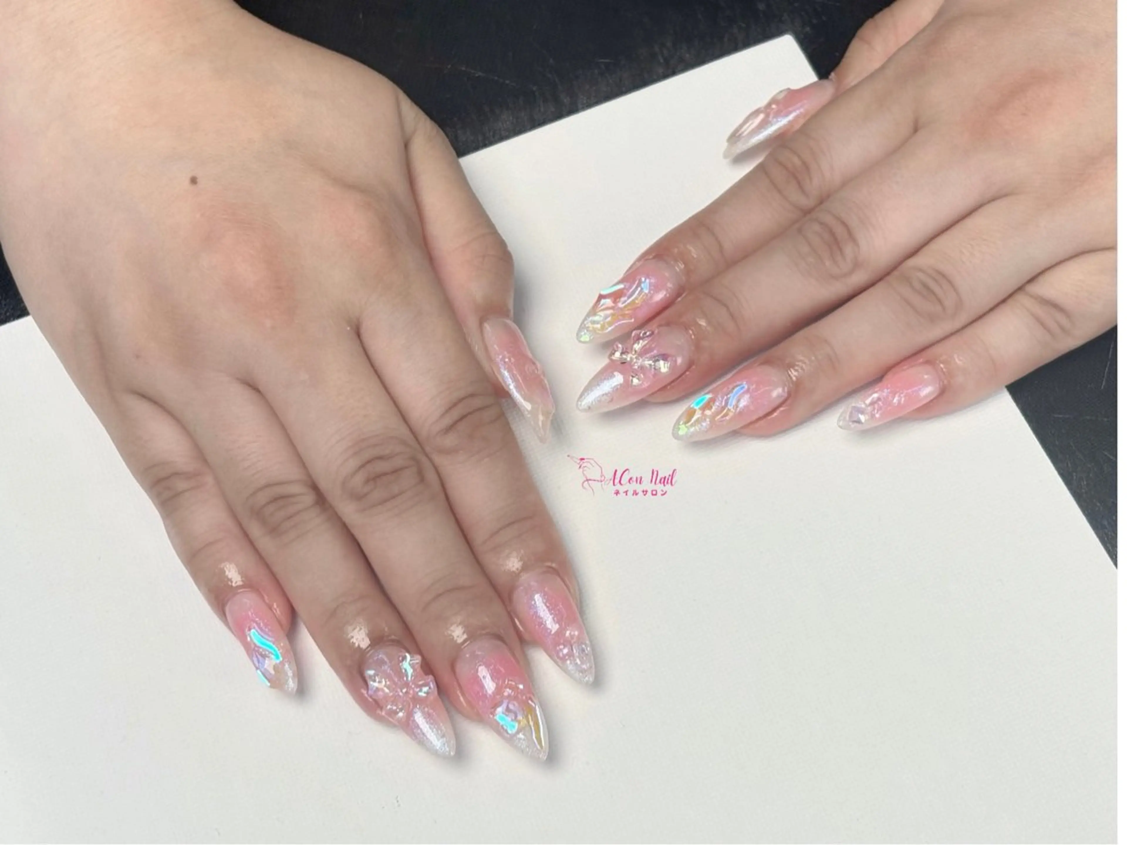 ネイル 桜ネイル 長さ出し フラワーネイル フレンチネイル ジェルネイル ハンドネイル ACon NailSalonのネイルデザイン