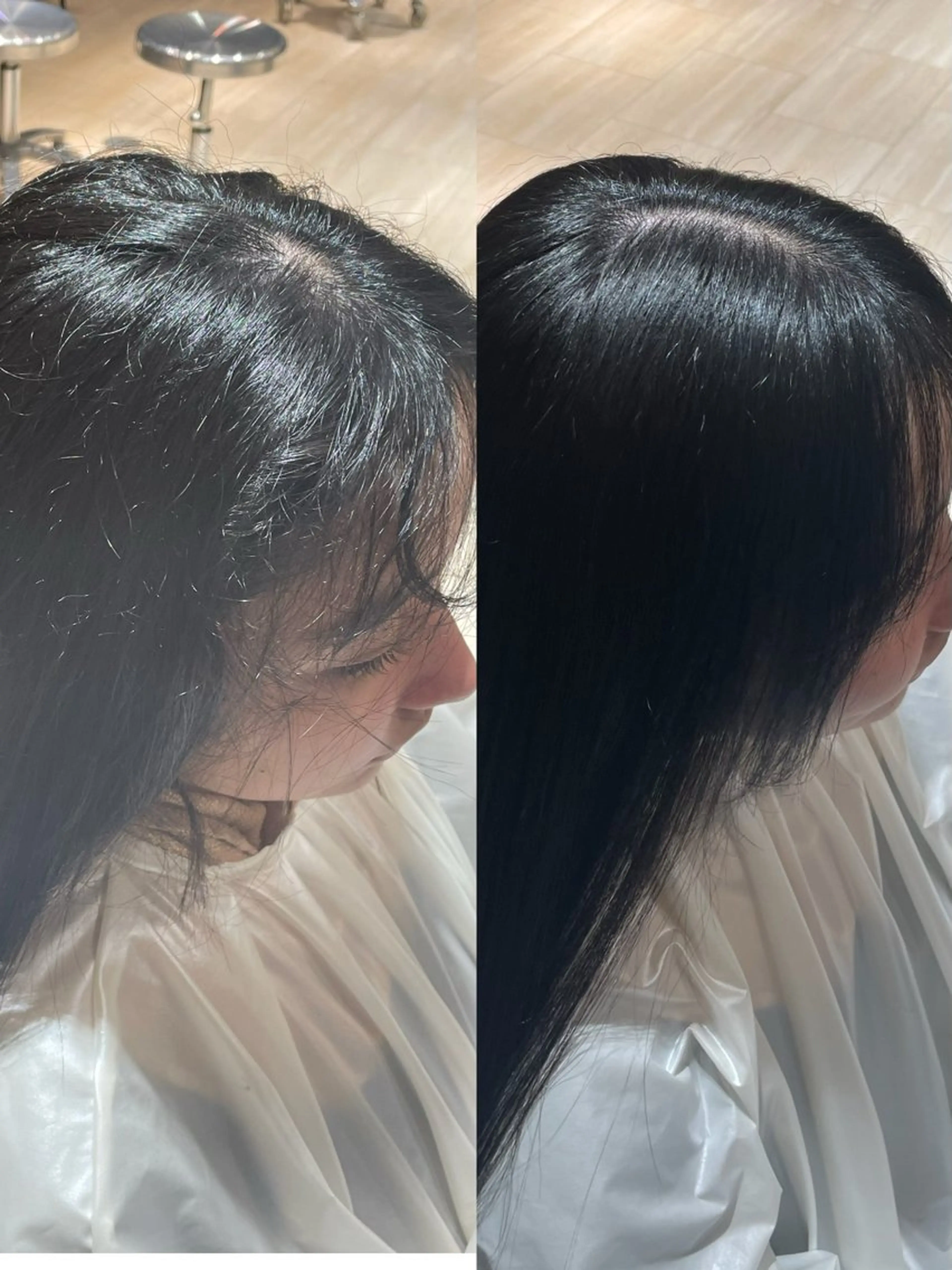 セミロング 縮毛矯正 失敗しない顔まわり× 小顔補正レイヤー難波のヘアスタイル