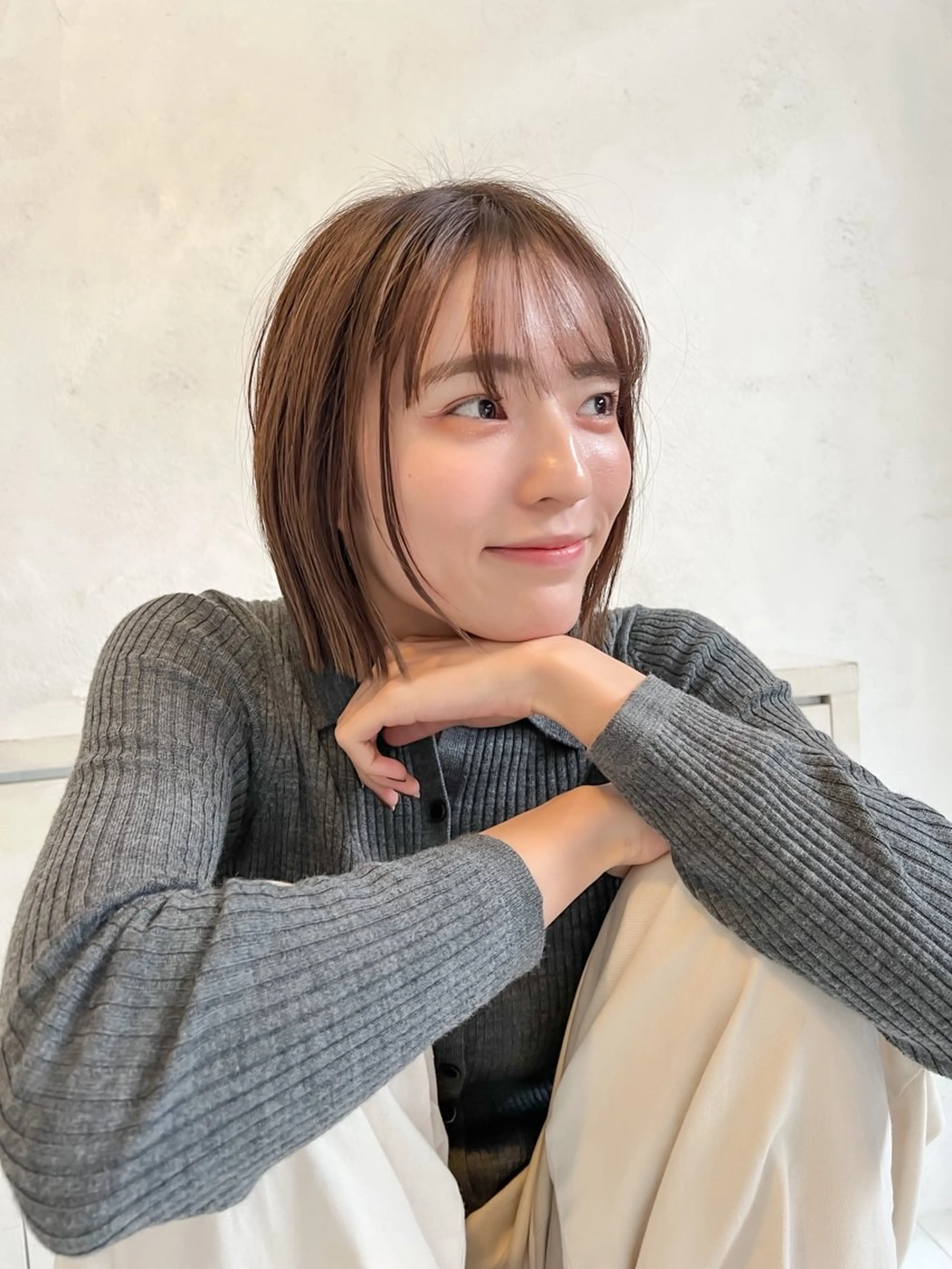 ミディアム カット ヘアカラー トリートメント ボブ/縮毛矯正 髪質改善/もえるのヘアスタイル