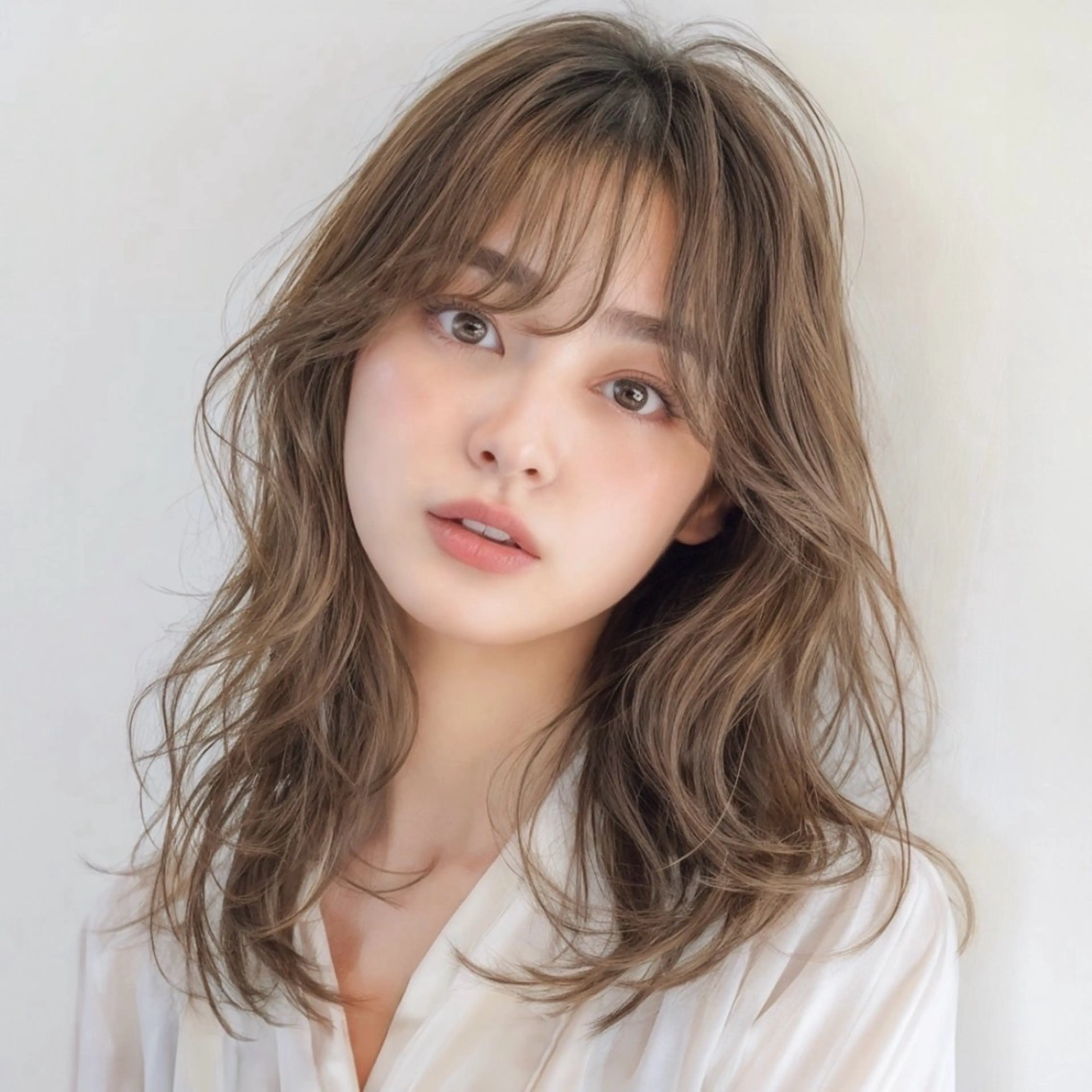 セミロング カラー アッシュ グレージュ オリーブグレージュ オリーブグレー 髪質改善 Attrait .のヘアスタイル