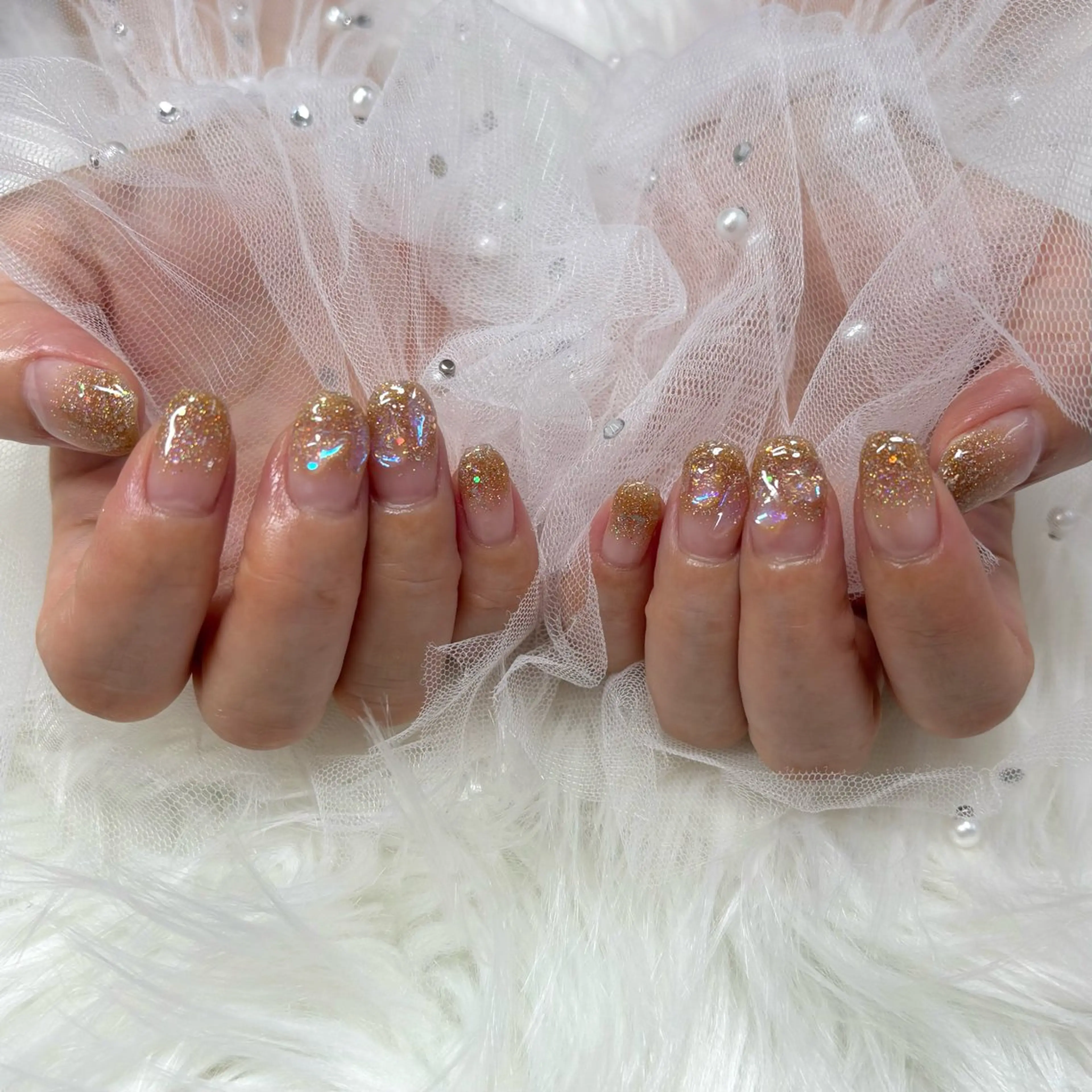 ネイル グラデーション 氷ネイル・うるうるネイル ラメ(グリッター) ラメグラデーション ハンドネイル SHINE nail salonのネイルデザイン