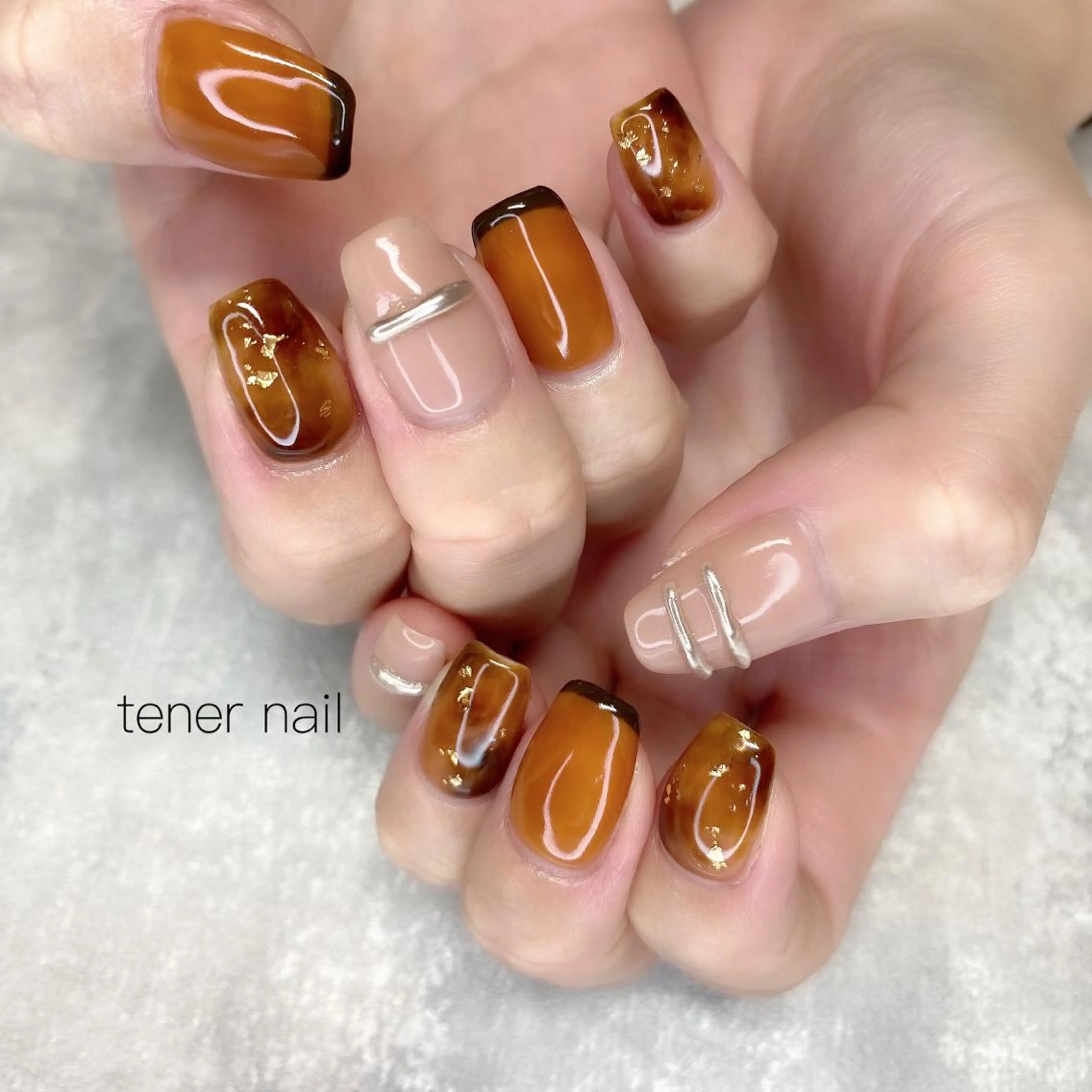ネイル べっ甲ネイル ラメ(グリッター) テネルネイル tener nailのネイルデザイン
