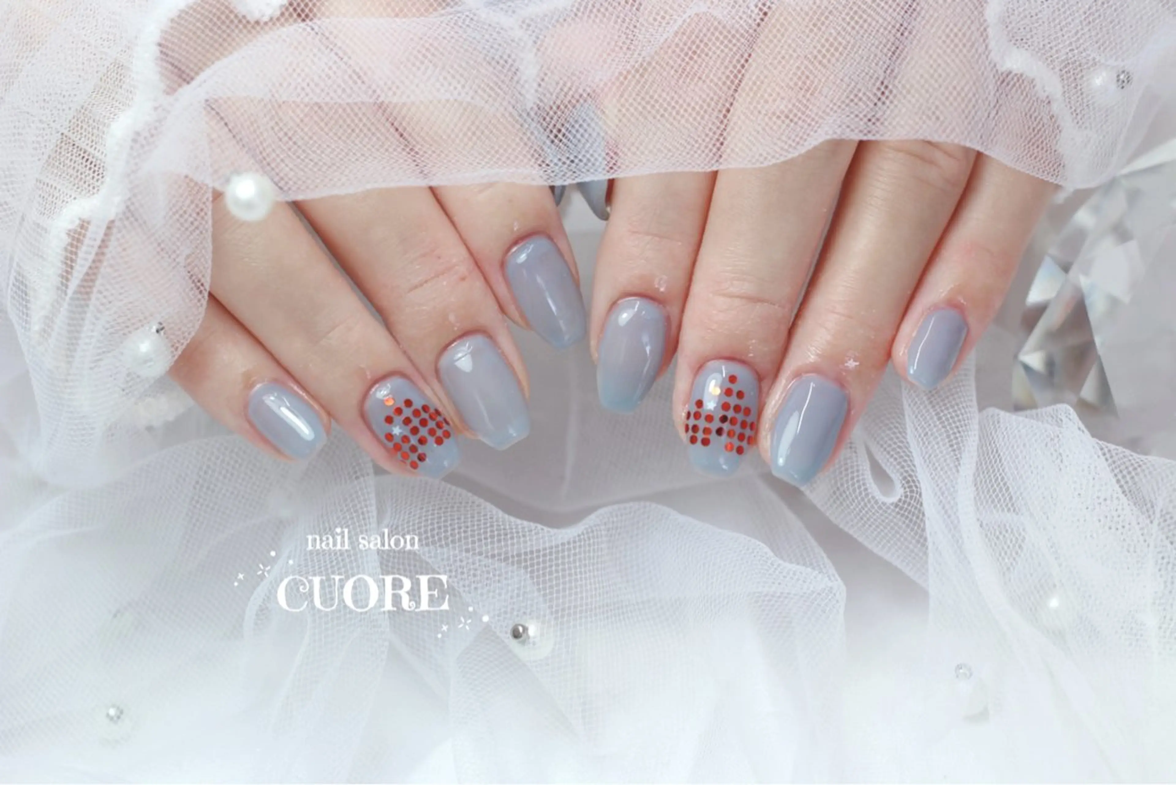 ネイル ブルー ハート 夏ネイル ハンドネイル nail salon CUOREのネイルデザイン