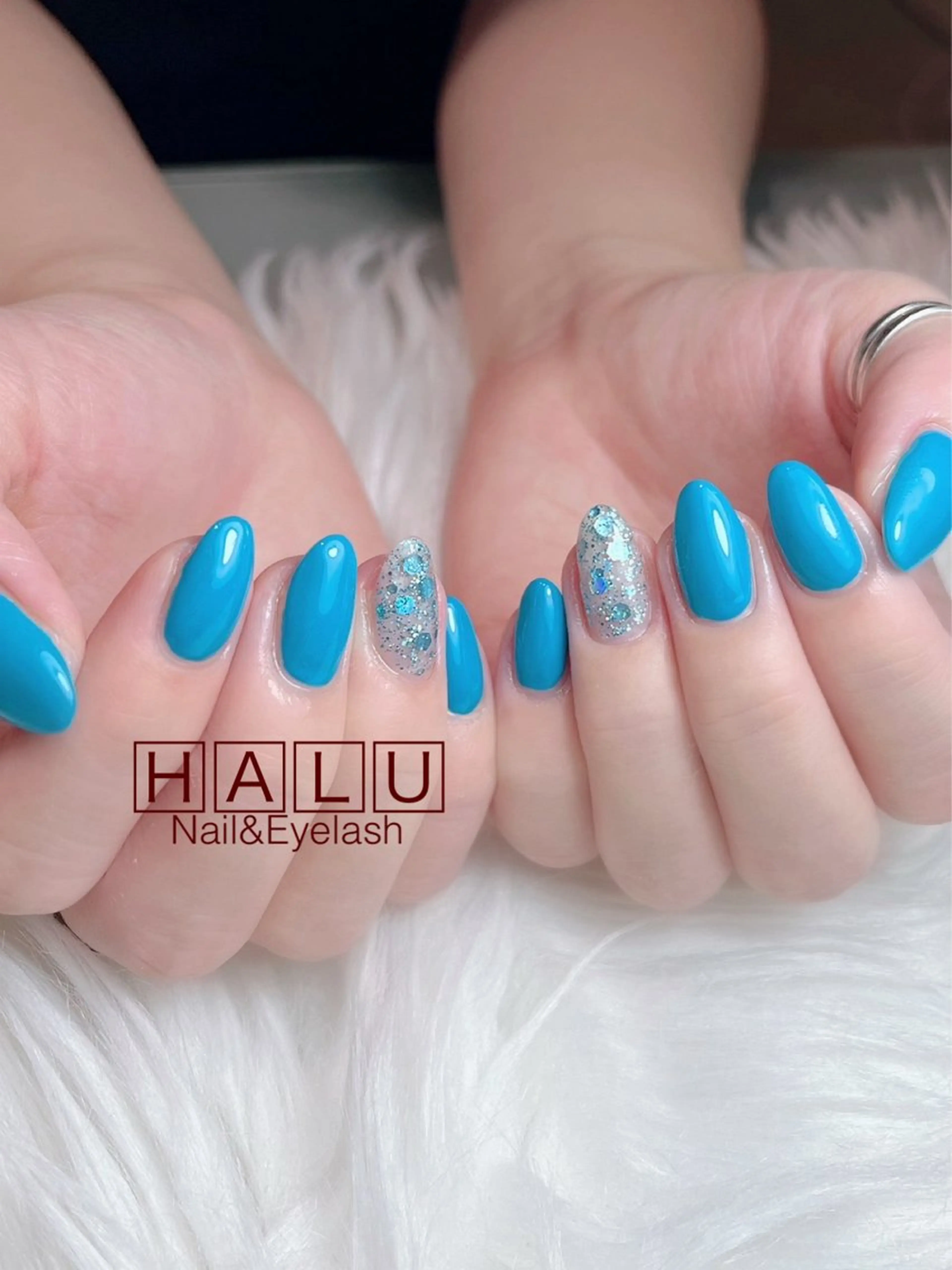 ネイル ブルー ラメ(グリッター) HALU ハルのネイルデザイン