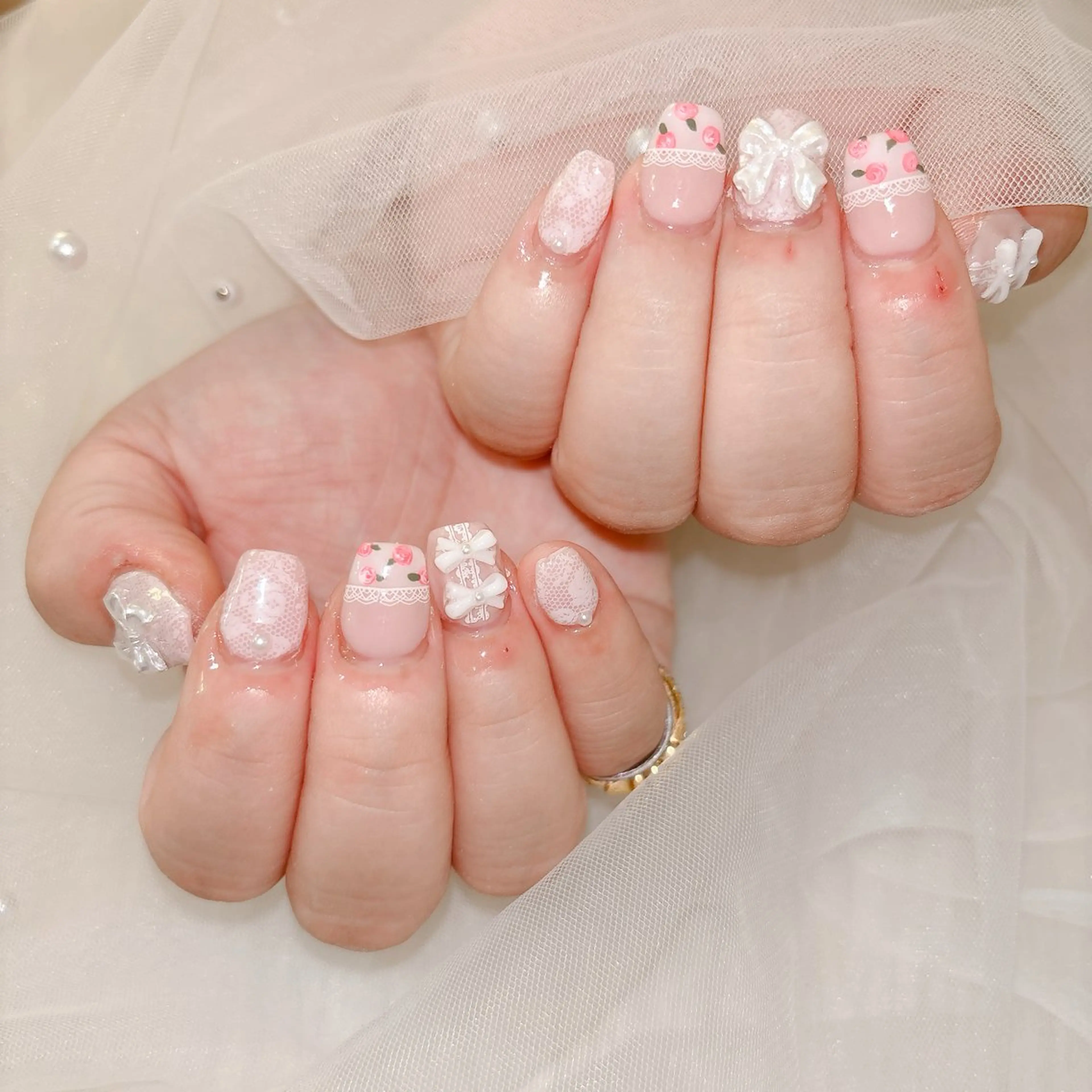 ネイル レース ショートネイル ハンドネイル 中野駅徒歩5分💅 ラクロレのネイルデザイン