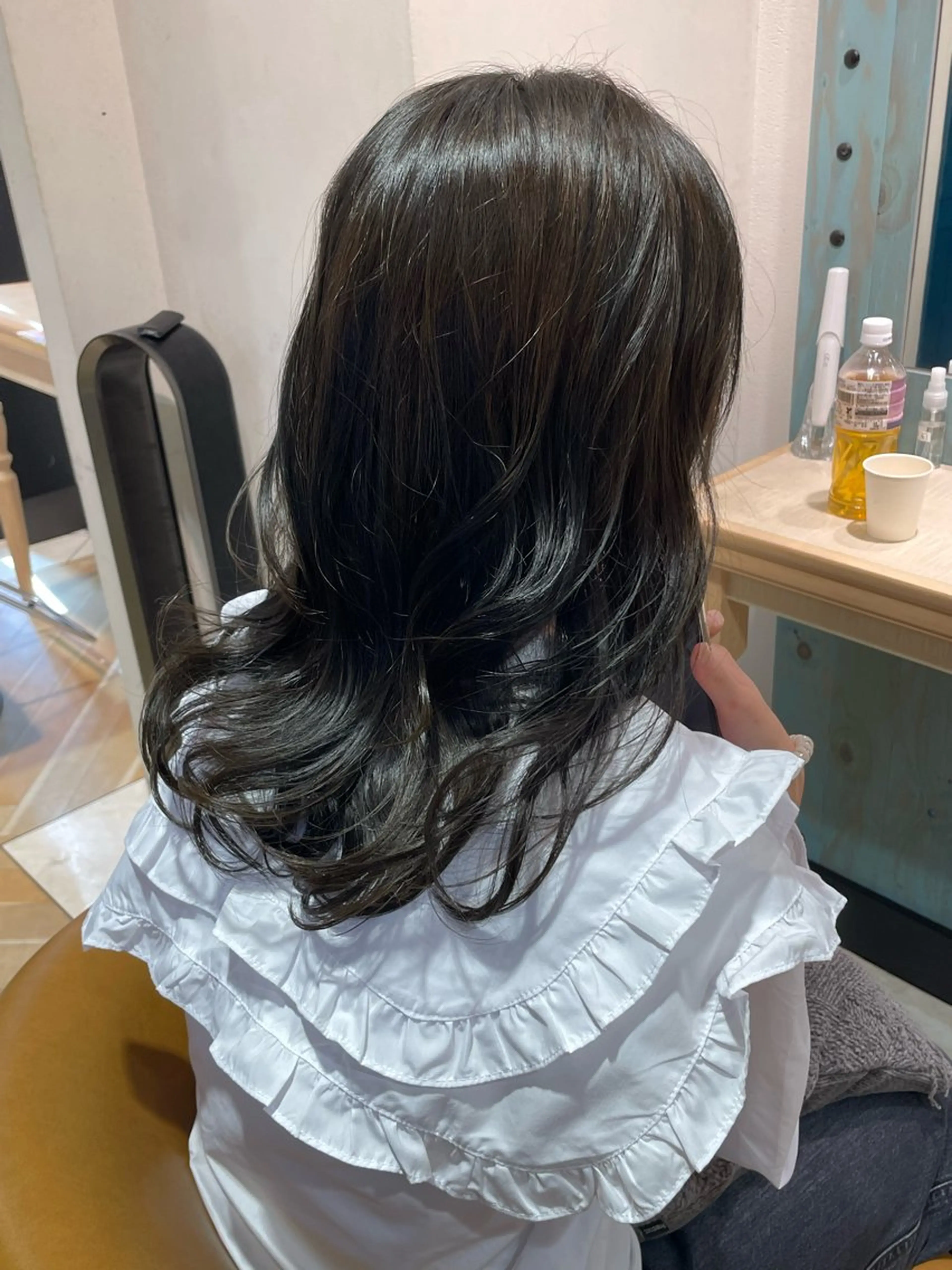 セミロング カラー 顔周り\エクステ\ 透明感カラー\まりんのヘアスタイル