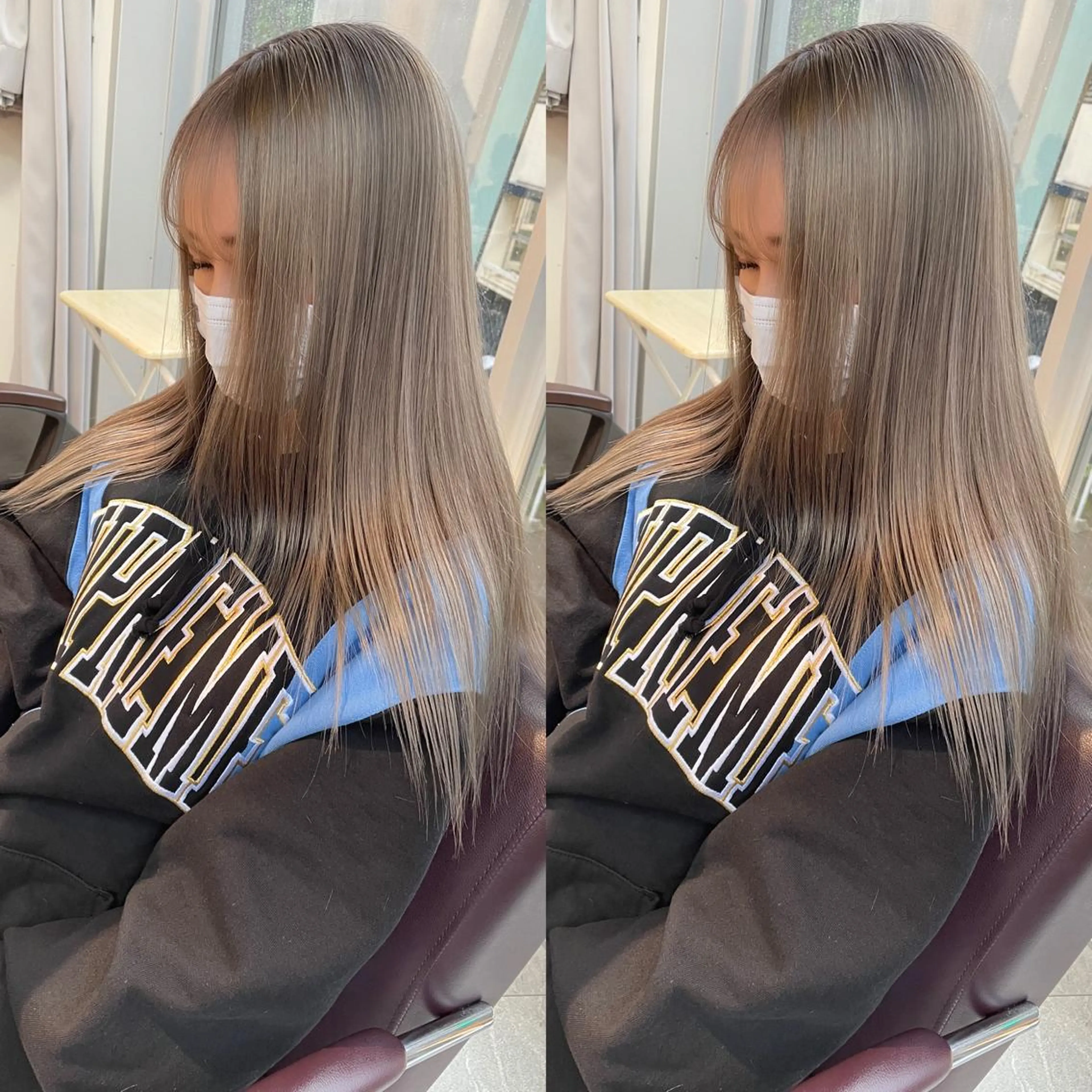 ロング カラー アッシュ ベージュカラー ミルクティーベージュ カット ヘアカラー トリートメント ヘアセット 💜ハイトーン💛 マジカルかいちゃんのヘアスタイル